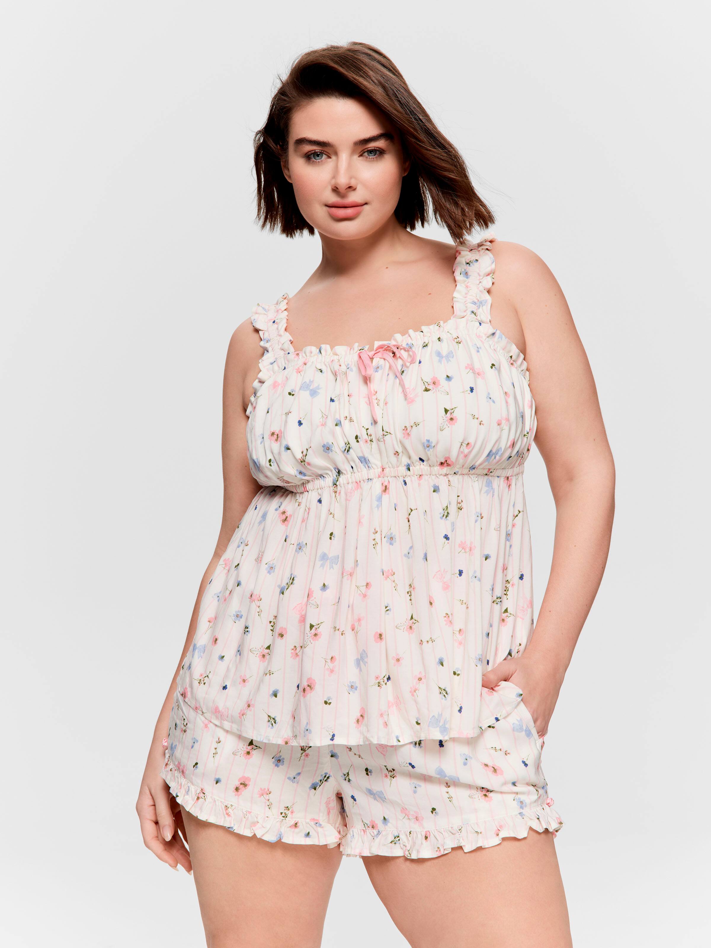 P.A. Plus Ditsy Floral Ruffle Shortie Pj Set