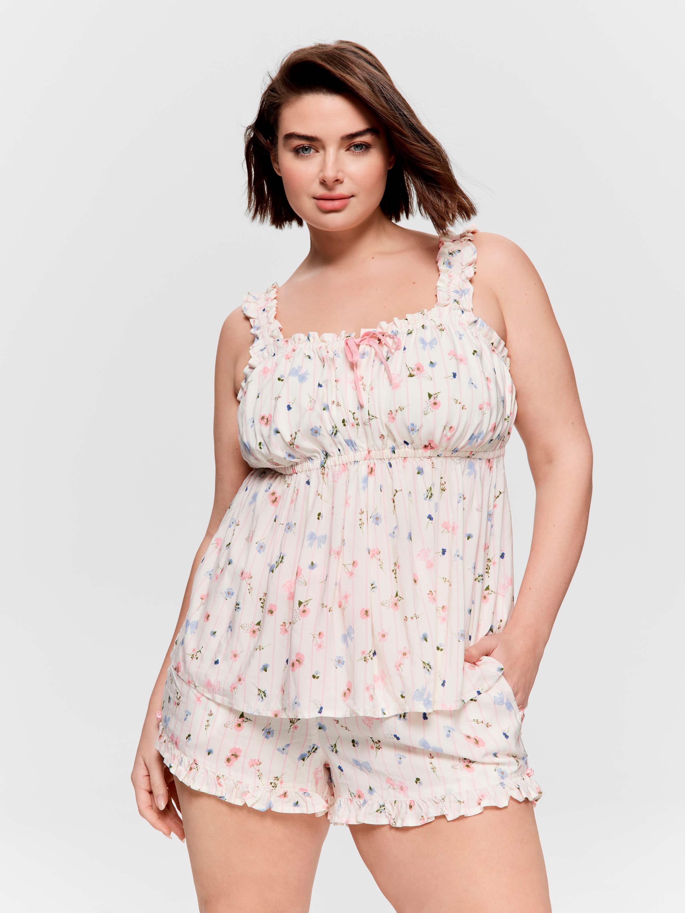 P.A. Plus Ditsy Floral Ruffle Shortie Pj Set