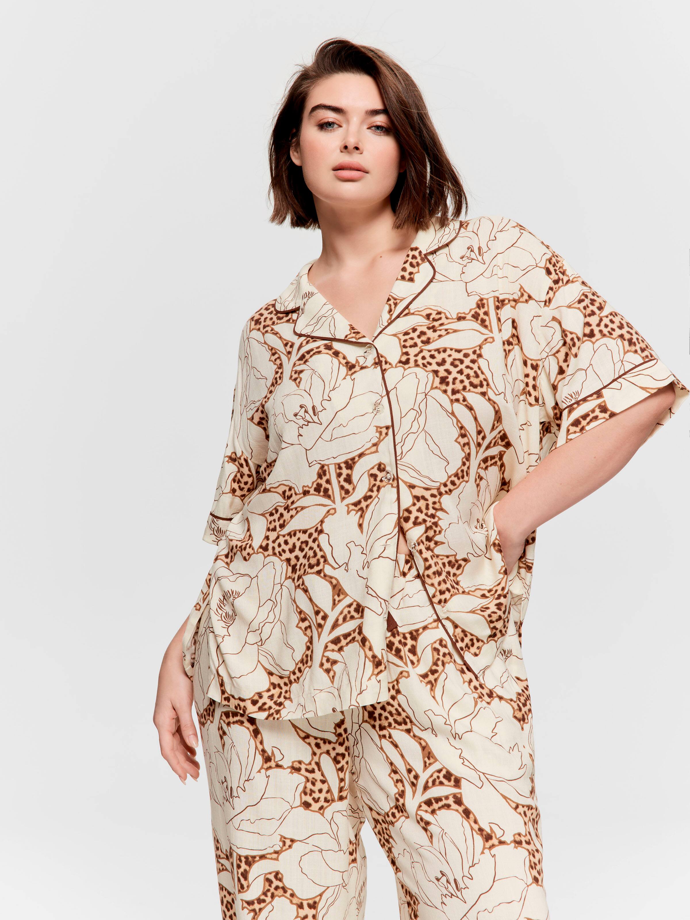 P.A. Plus Rose Print Short Sleeve Classic Pj Set