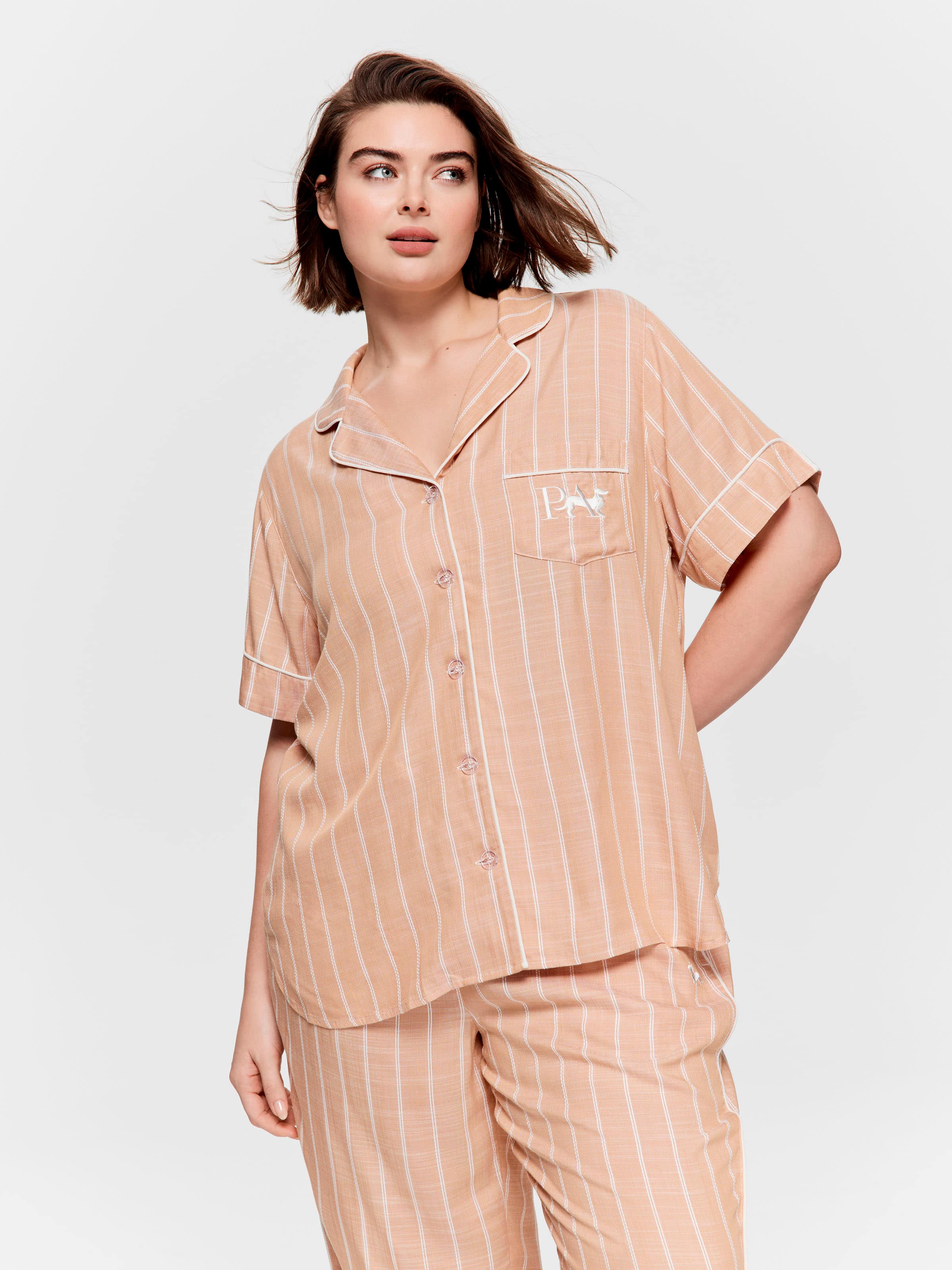 P.A. Plus Chocolate Stripe 100% Textured Viscose Short Sleeve Shirt