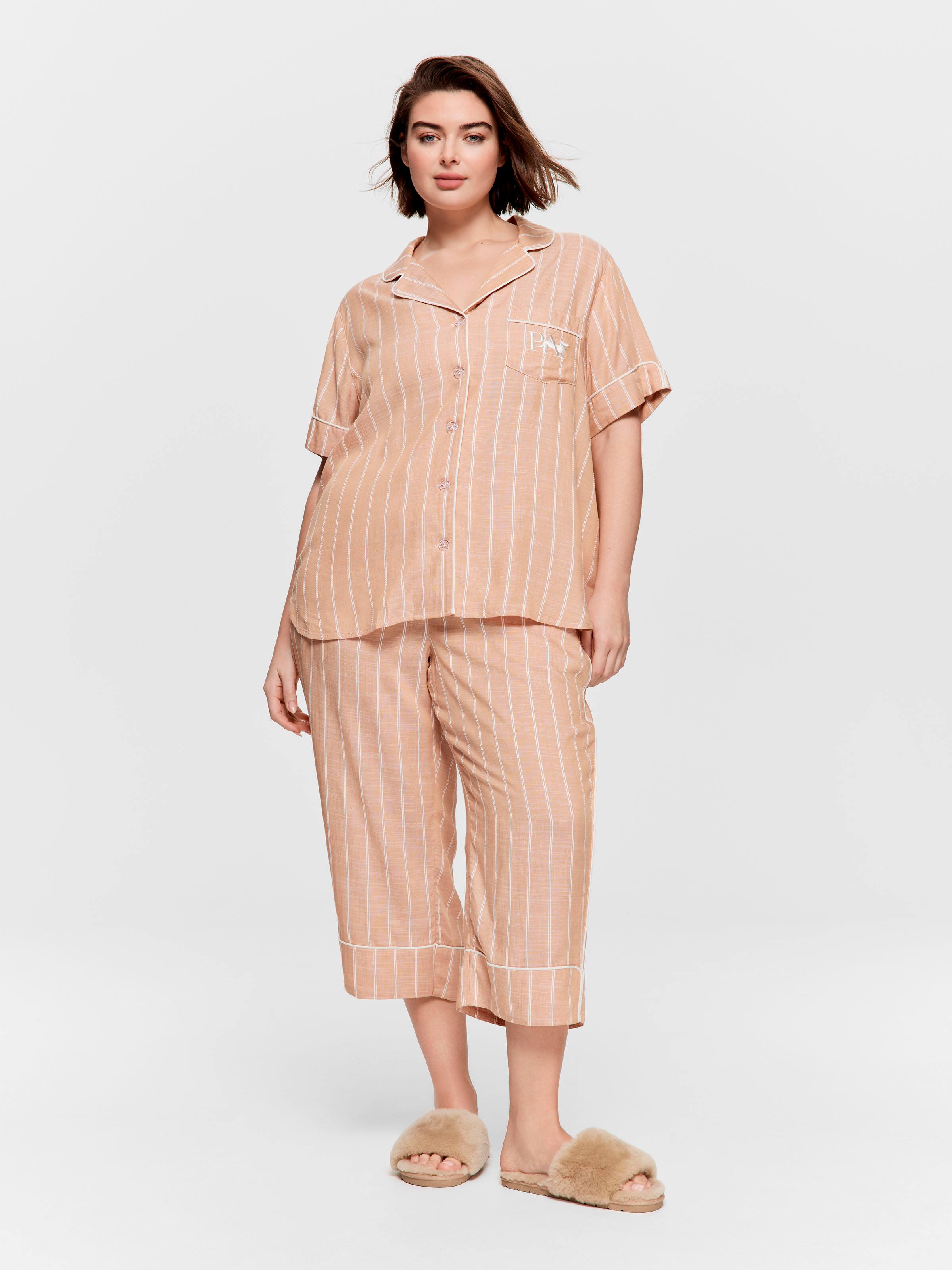 P.A. Plus Chocolate Stripe 100% Textured Viscose Short Sleeve Shirt