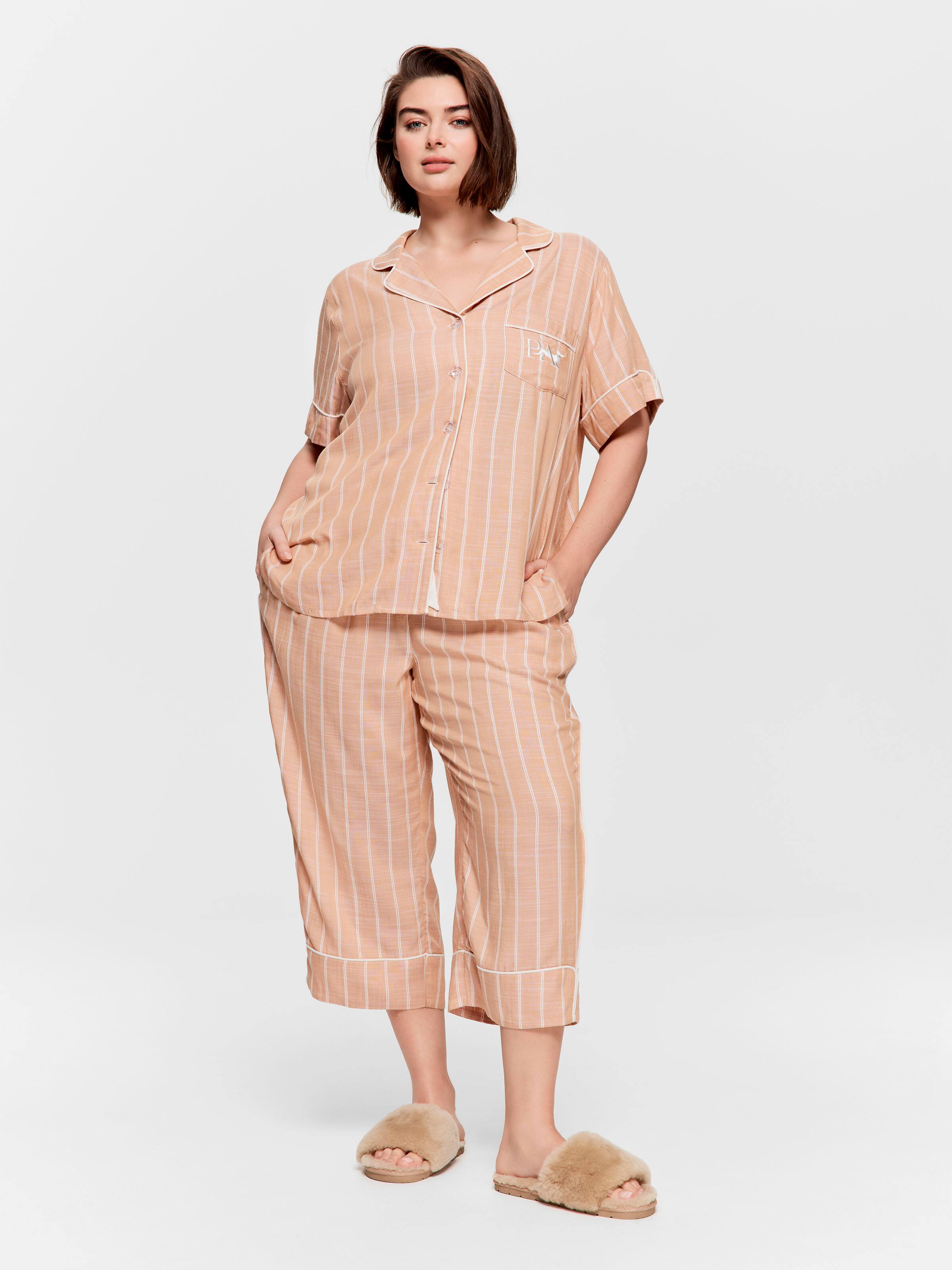 P.A. Plus Chocolate Stripe 100% Textured Viscose 3/4 Pj Pant