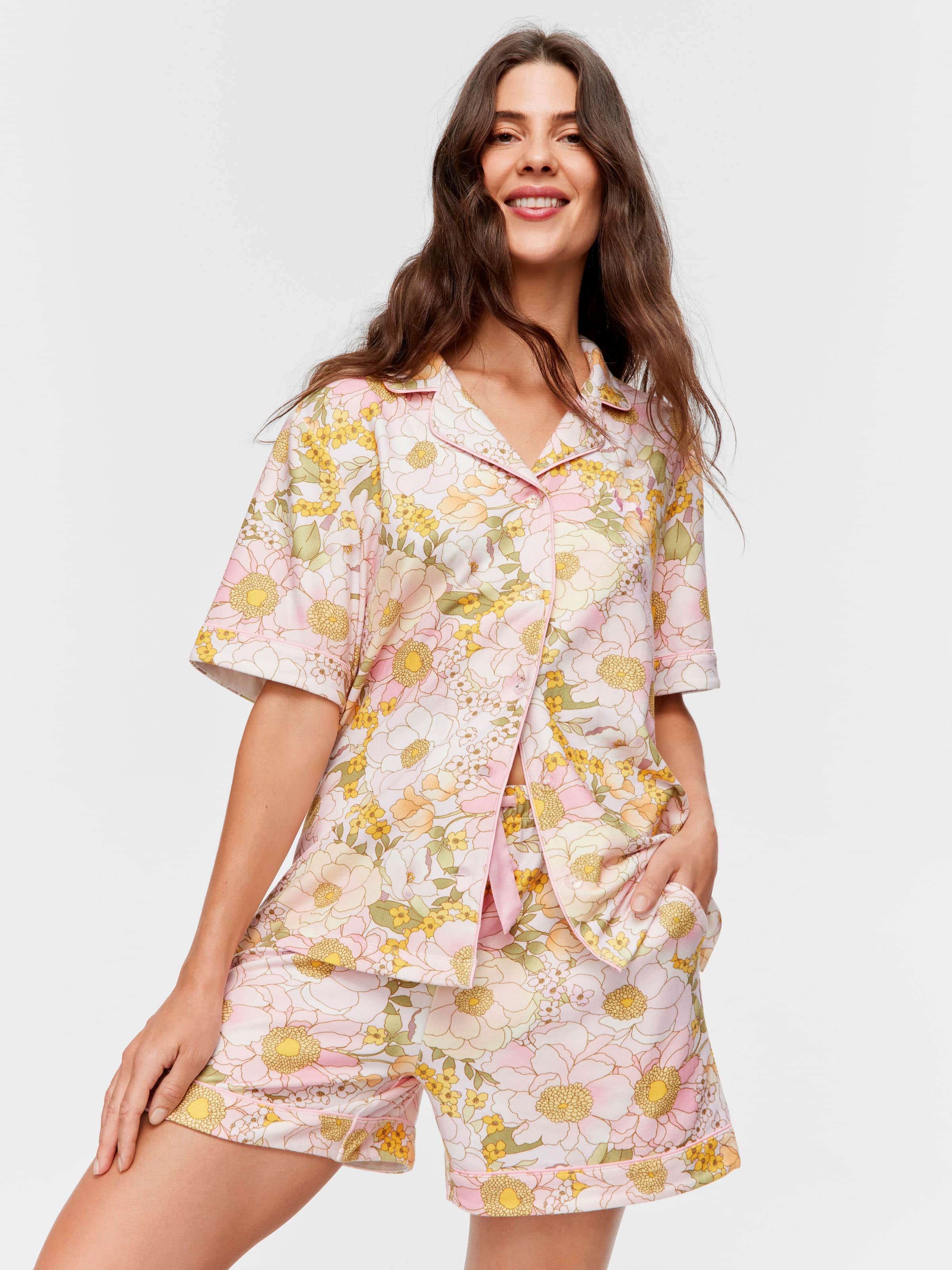 Pretty Floral Plush Shortie Pj Set