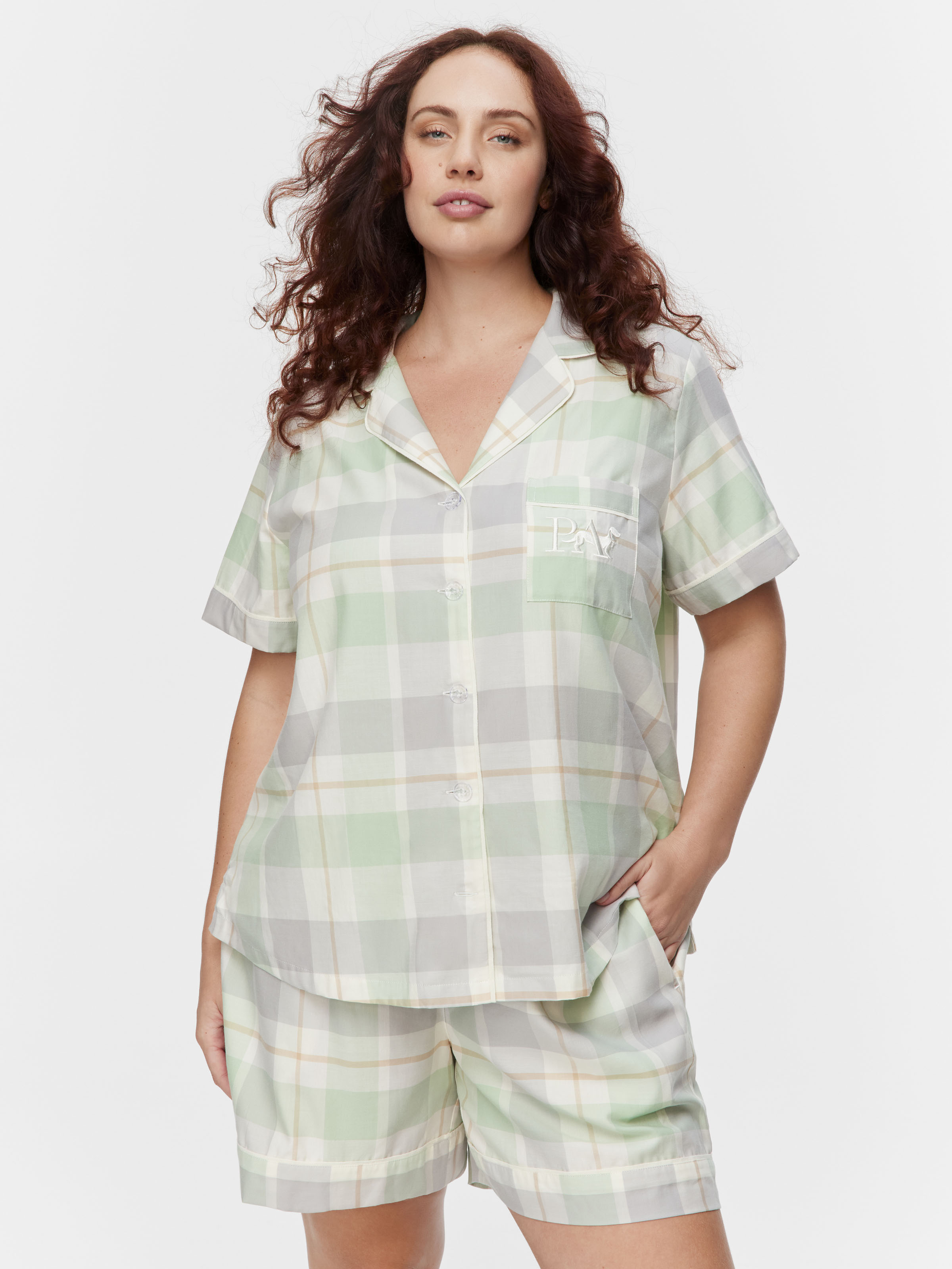P.A. Plus Mint Check Shortie Pj Set