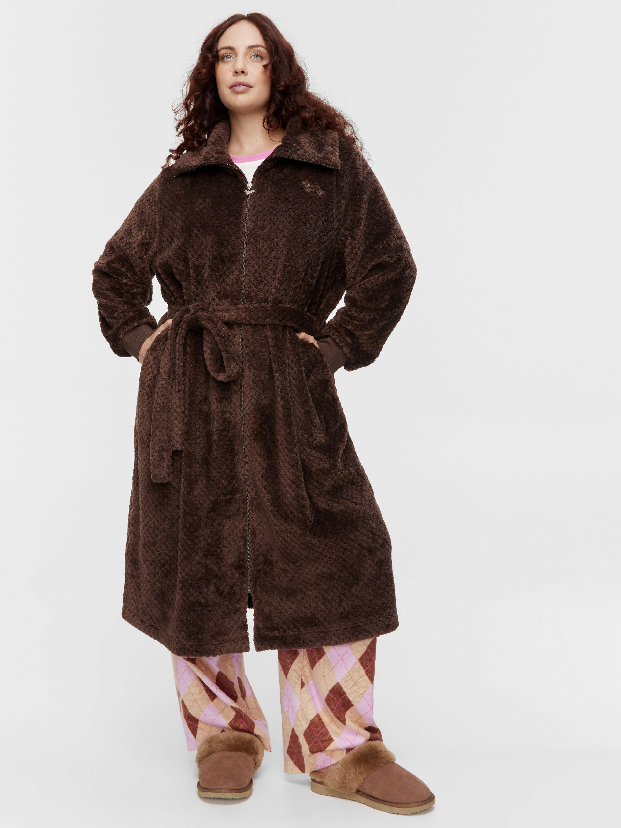 P.A. Plus Chocolate Zip Front Fleece Gown