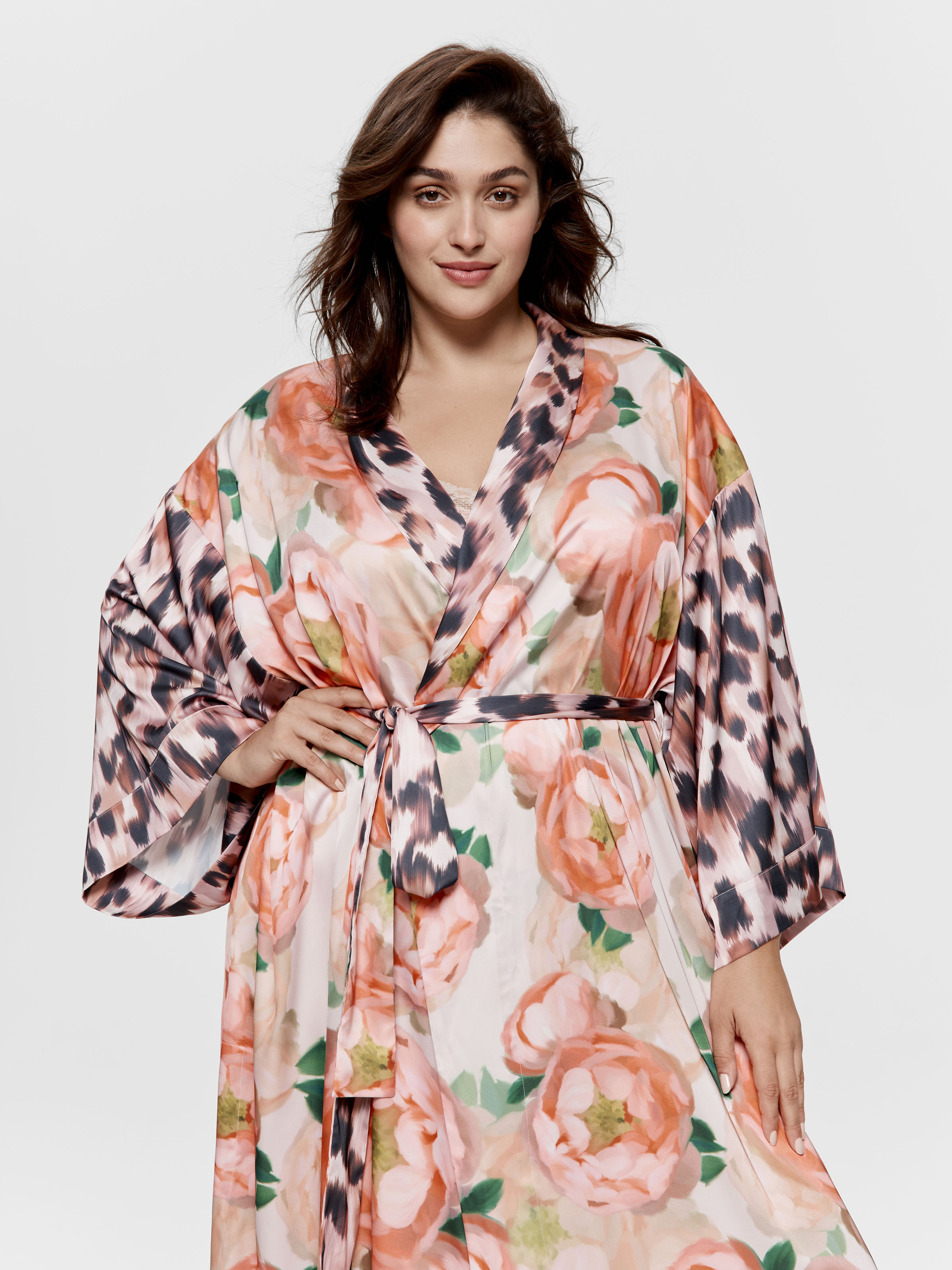 P.A. Plus Floral Leopard Long Satin Gown