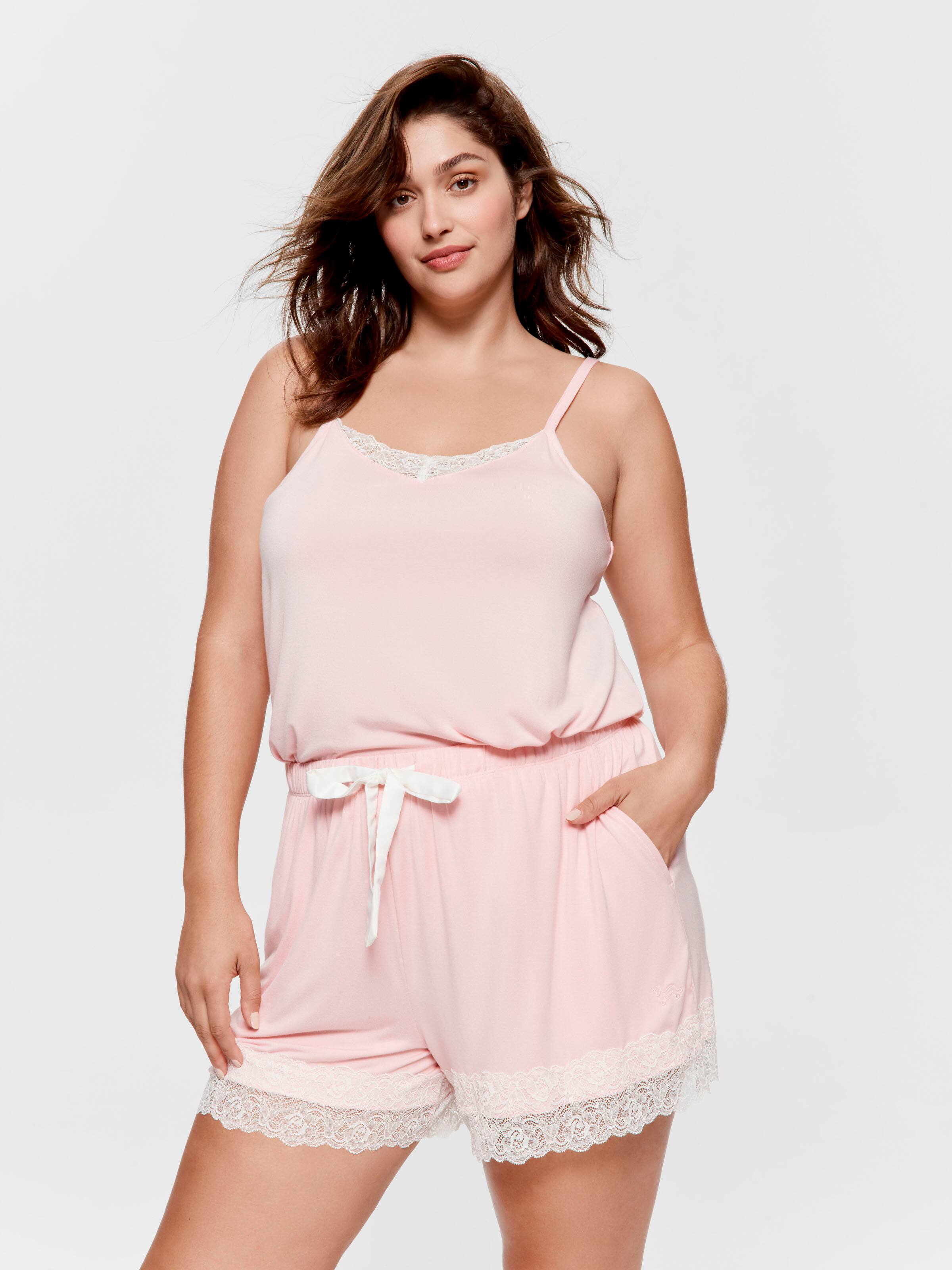 P.A. Plus Pink Bamboo Jersey Lace Mid Short
