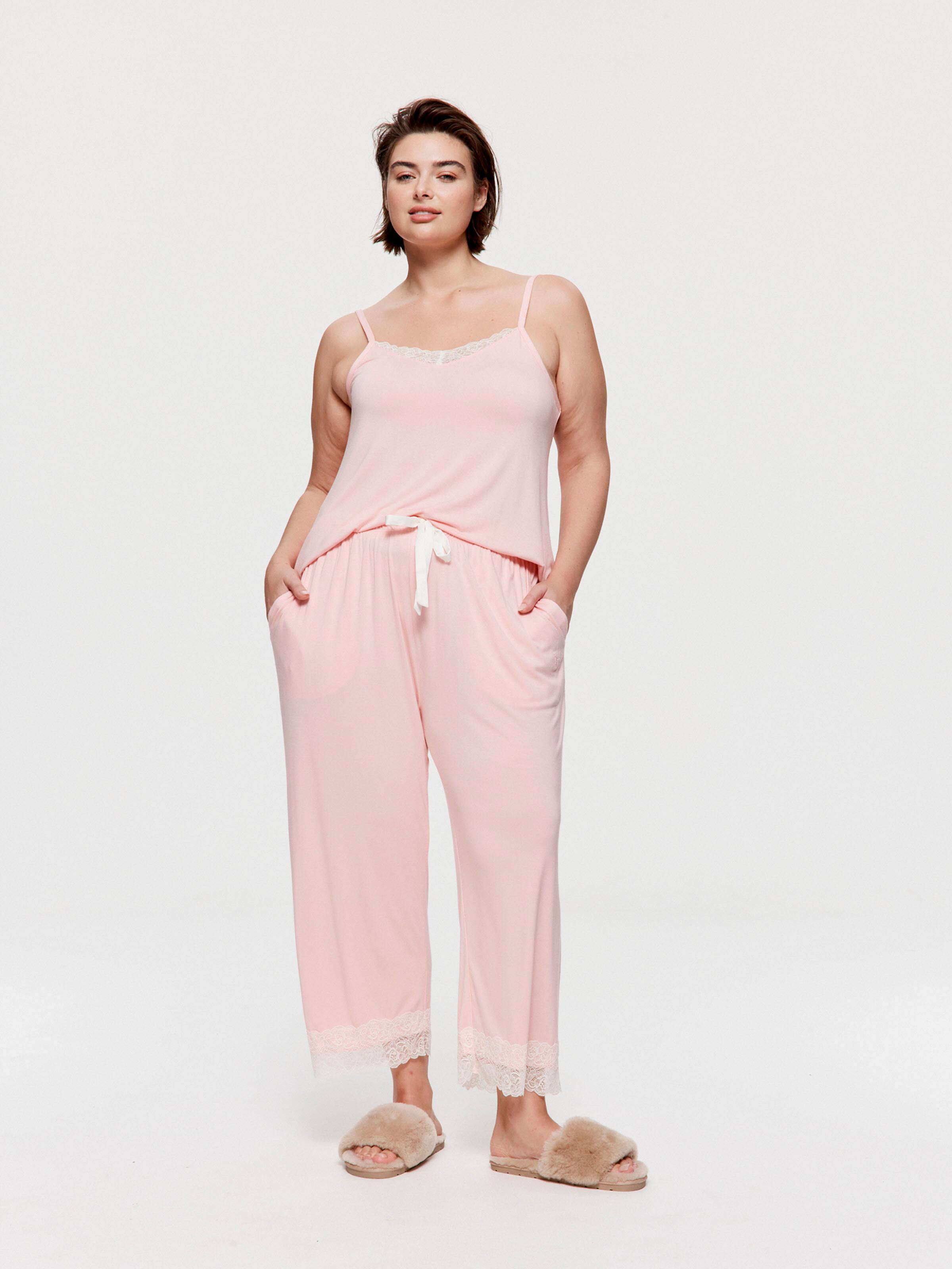 P.A. Plus Pink Bamboo Jersey Lace 3/4 Pj Pant