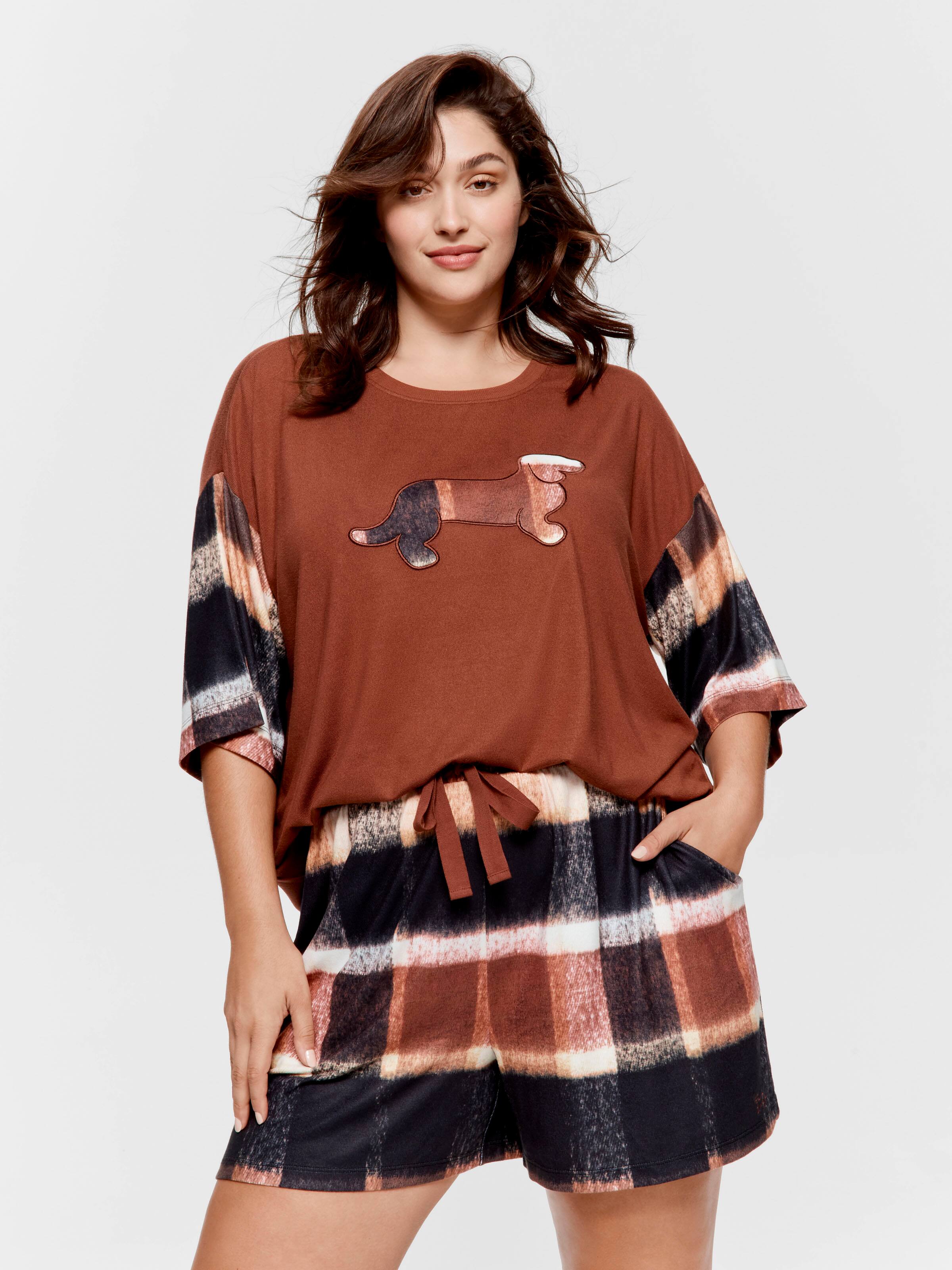 P.A. Plus Brown Check Plush Long Short