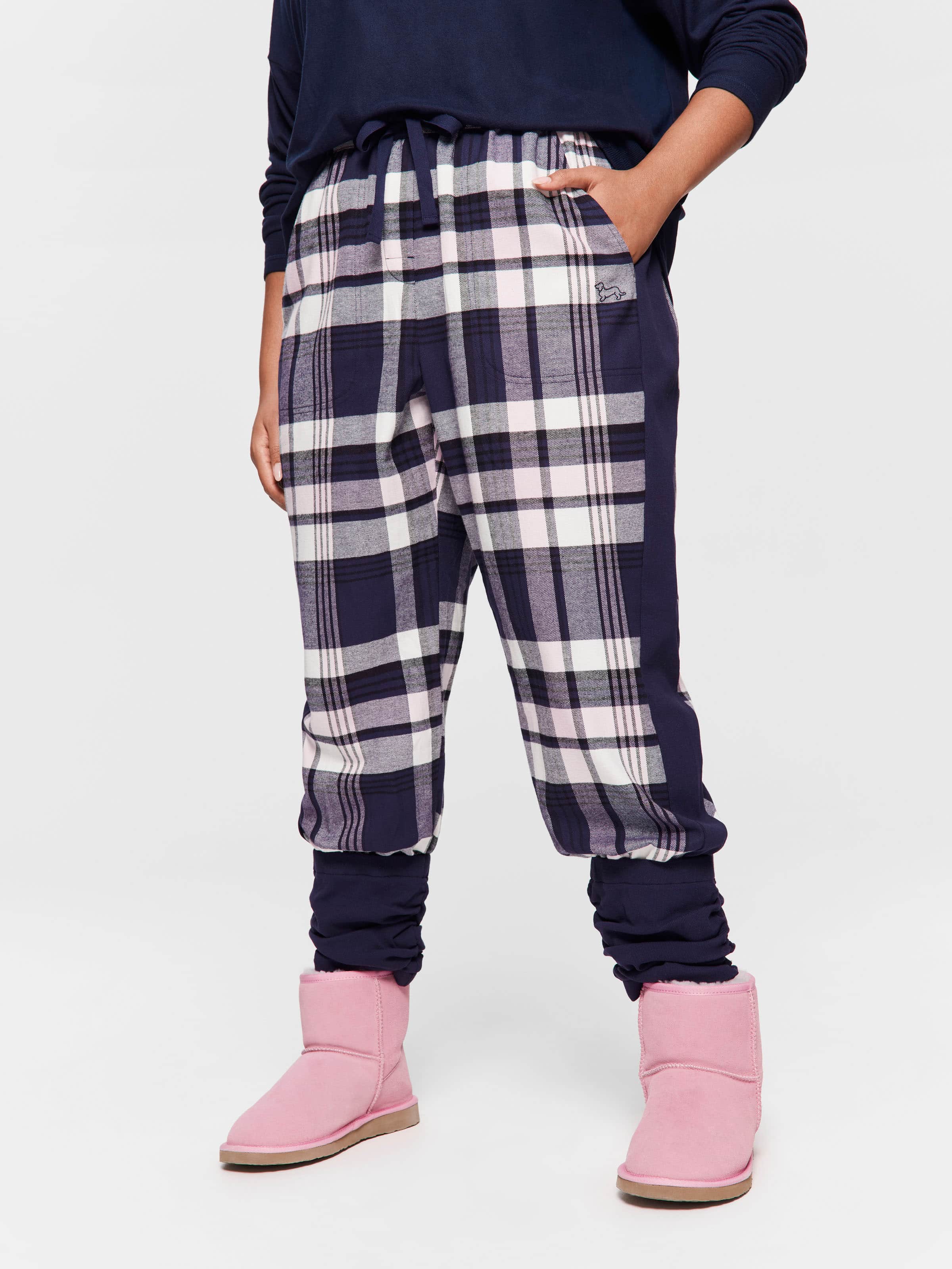 P.A. Plus Navy Check Legwarmer Flannelette Pj Pant