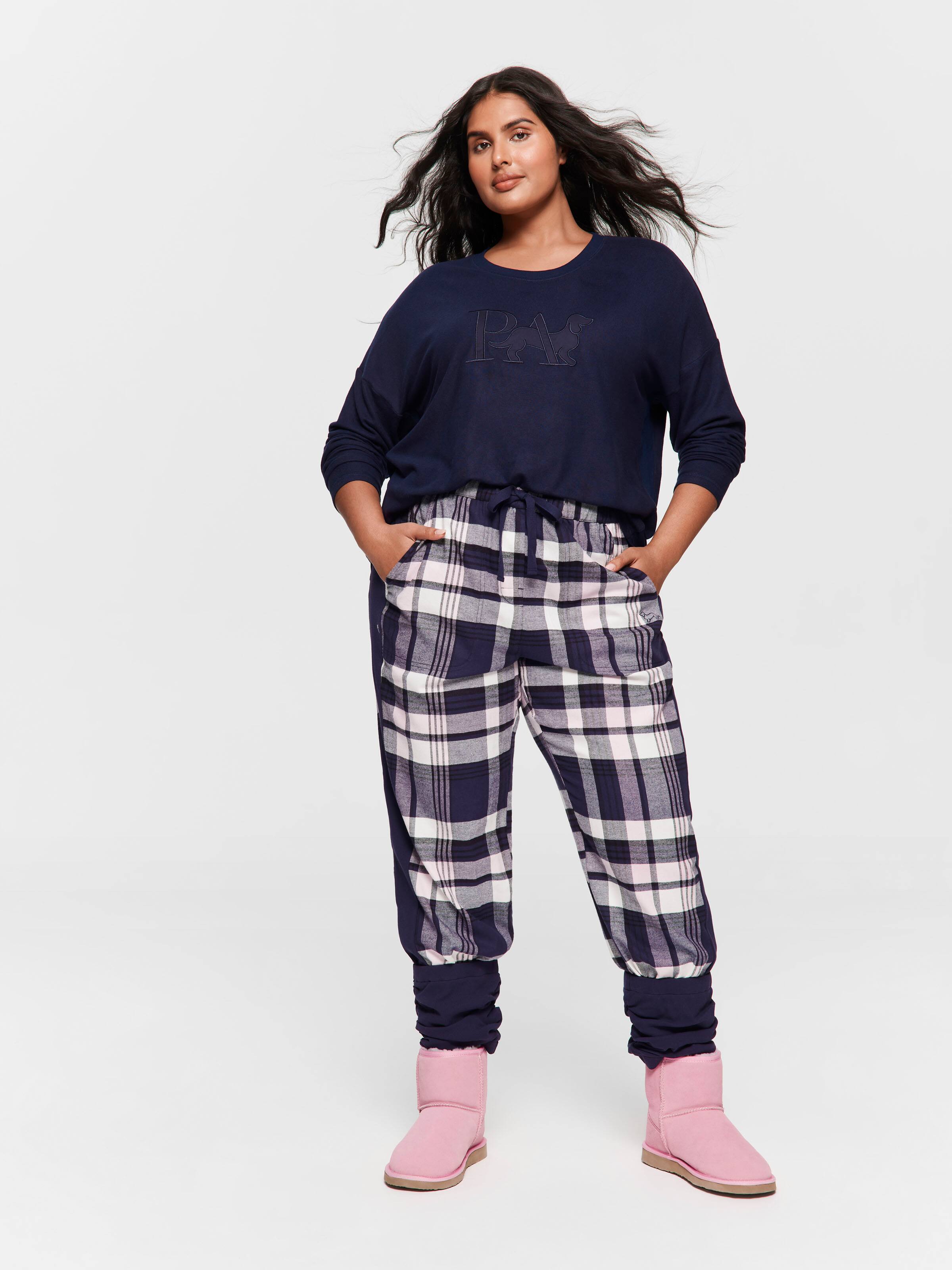P.A. Plus Navy Check Legwarmer Flannelette Pj Pant