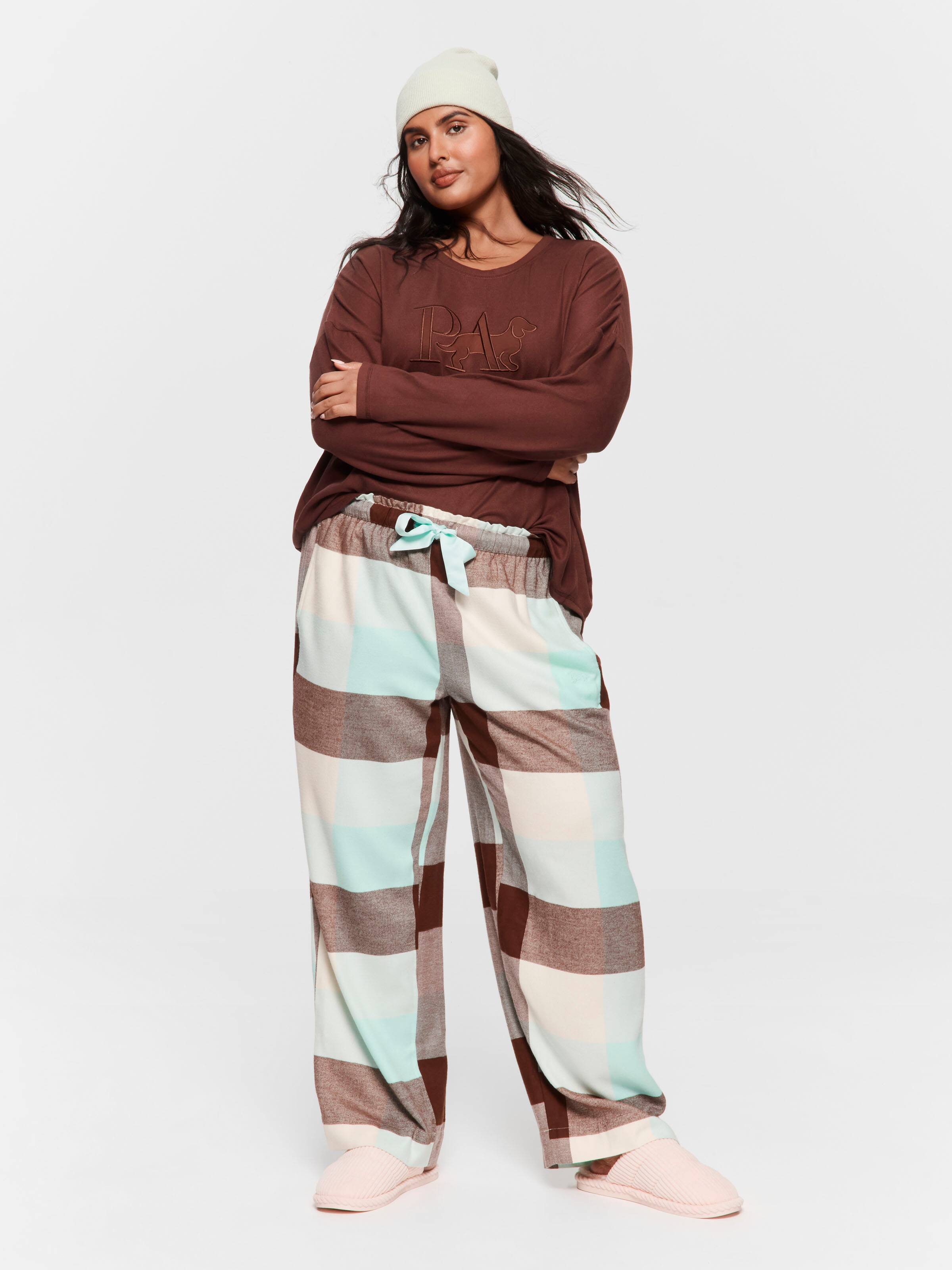 P.A. Plus Mint Choc Check Bamboo Flannelette Wide Leg Pj Pant
