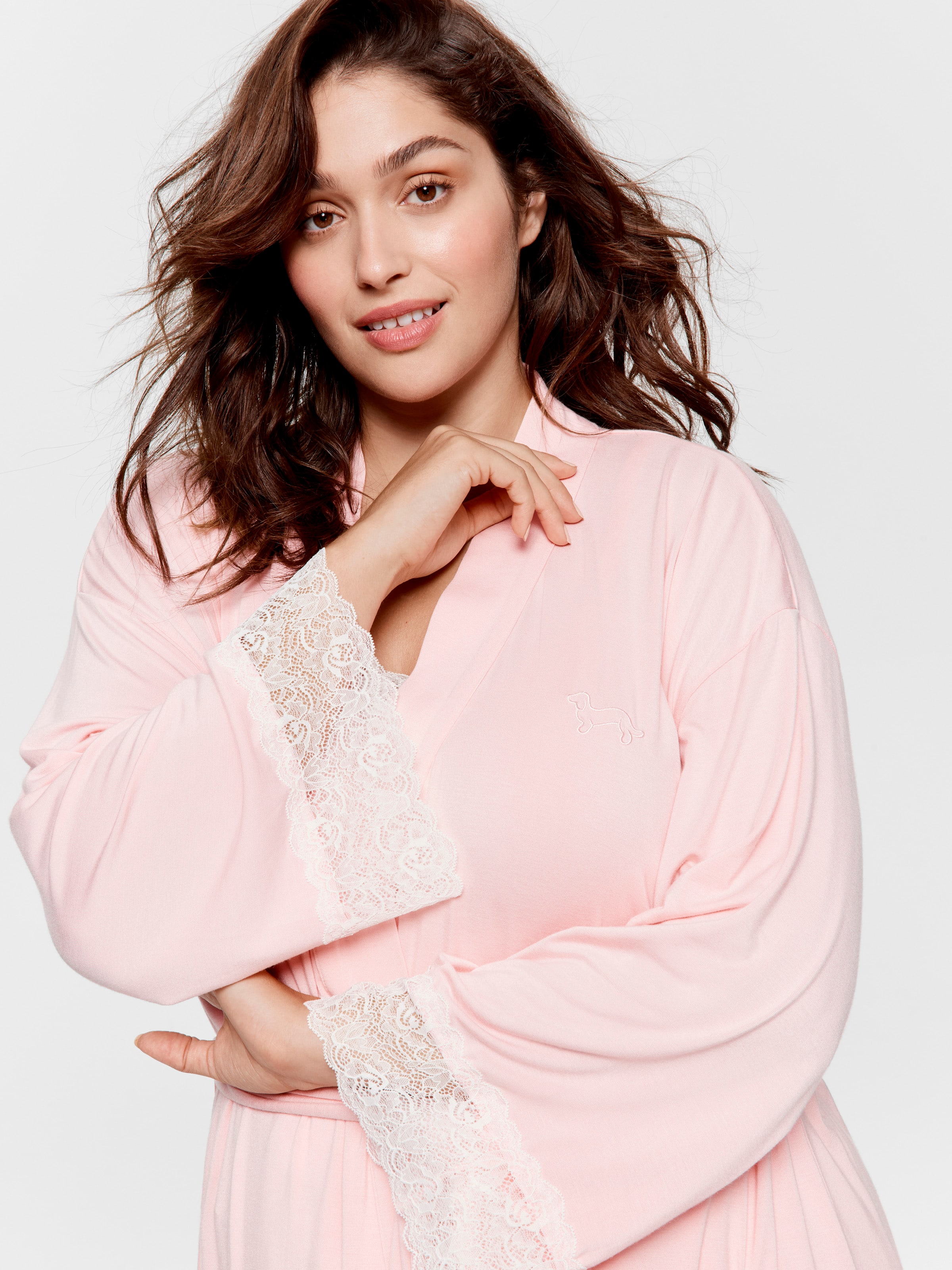 P.A. Plus Lace Trim Bamboo Jersey Kimono Gown
