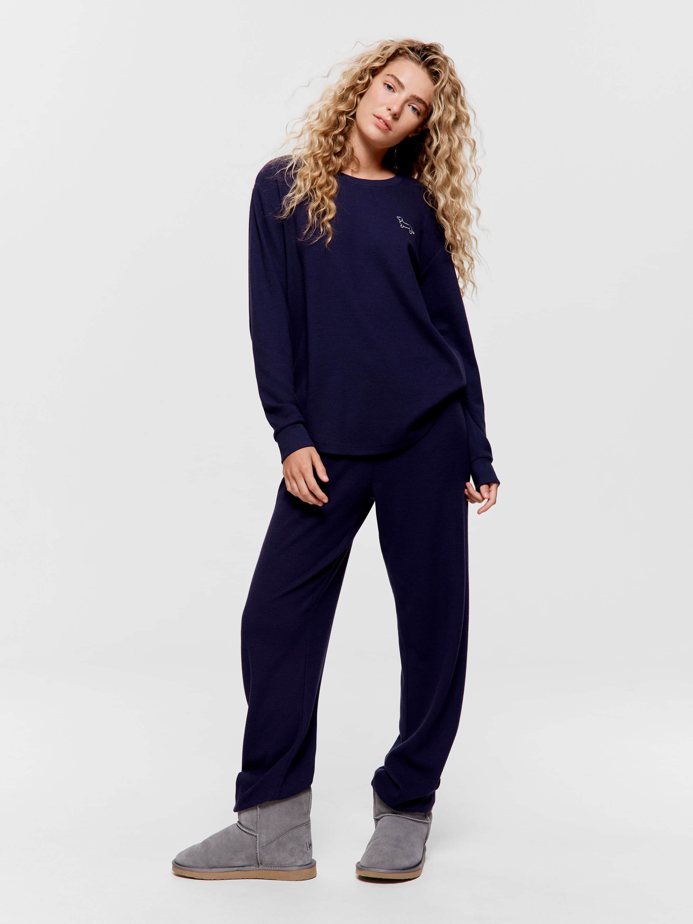 Navy Waffle Sweater