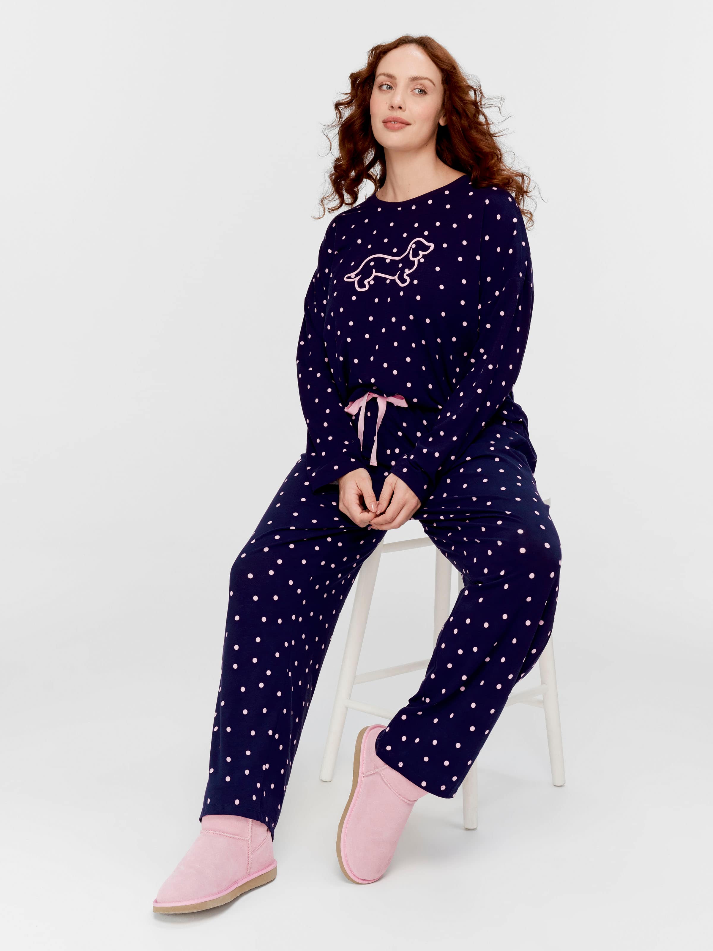 P.A. Plus Navy And Pink Spot Pj Set