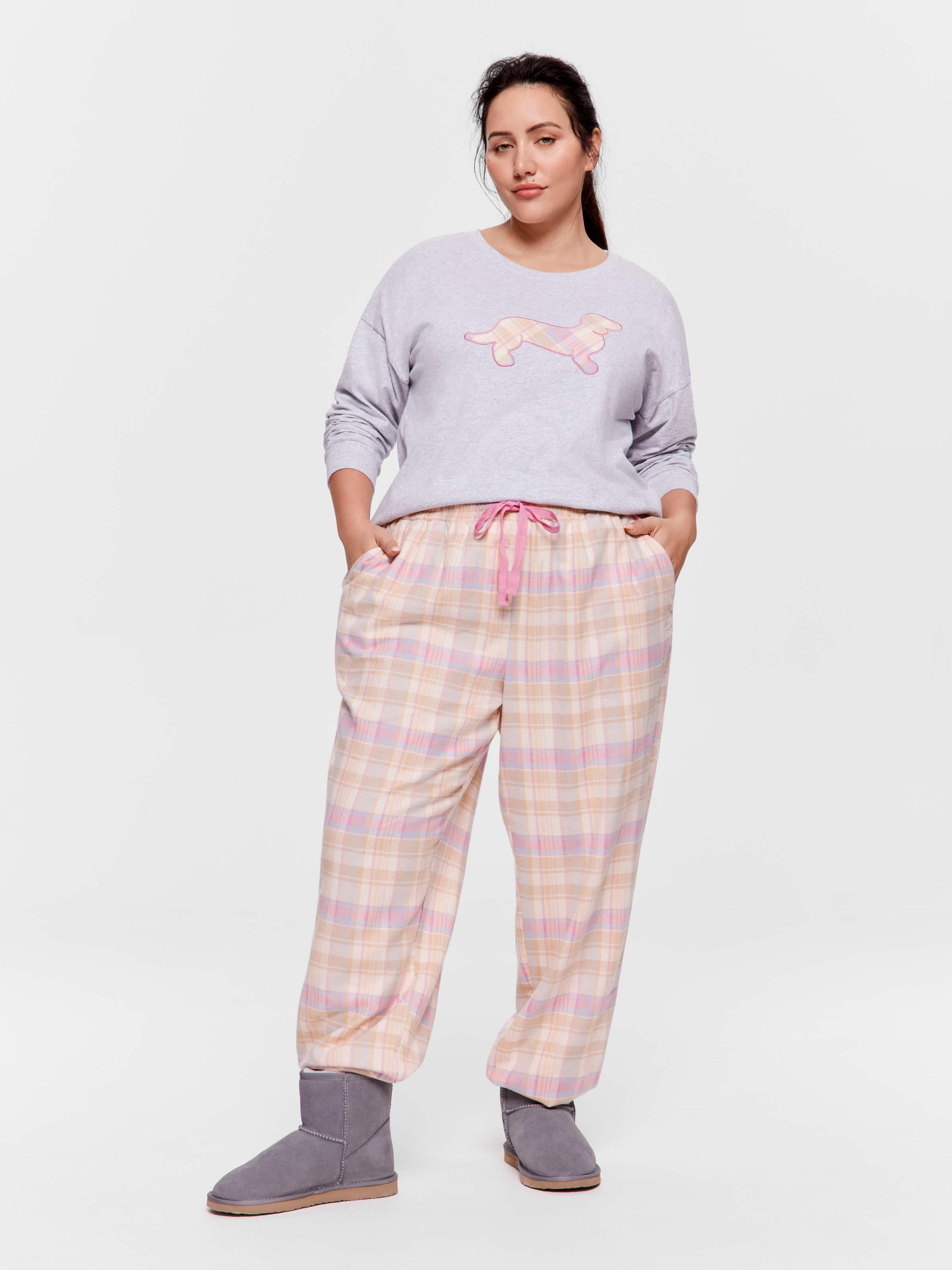 P.A. Plus Toffee Check Flannelette Tapered Pj Pant