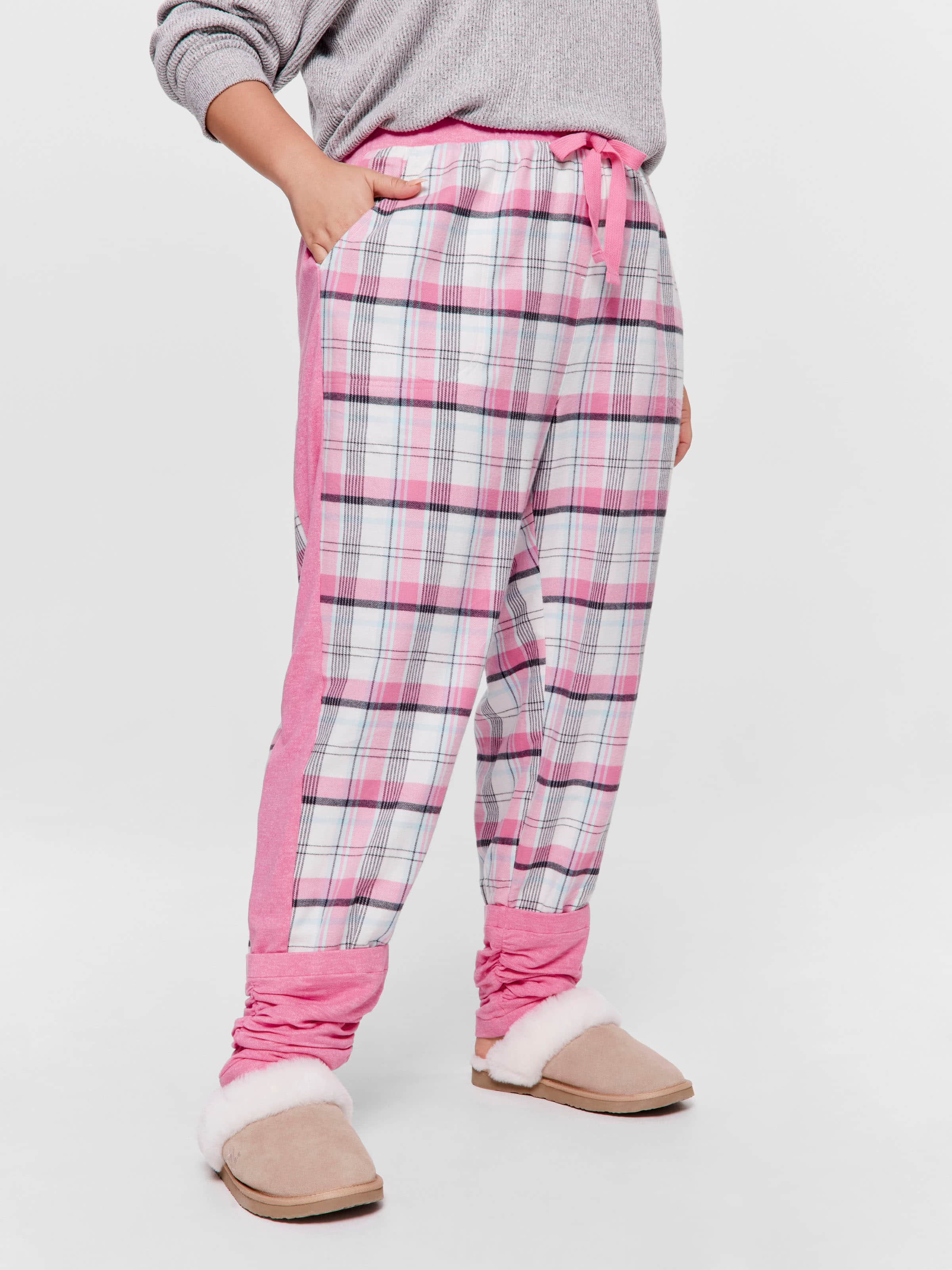 P.A. Plus Pink Check Legwarmer Flannelette Pj Pant