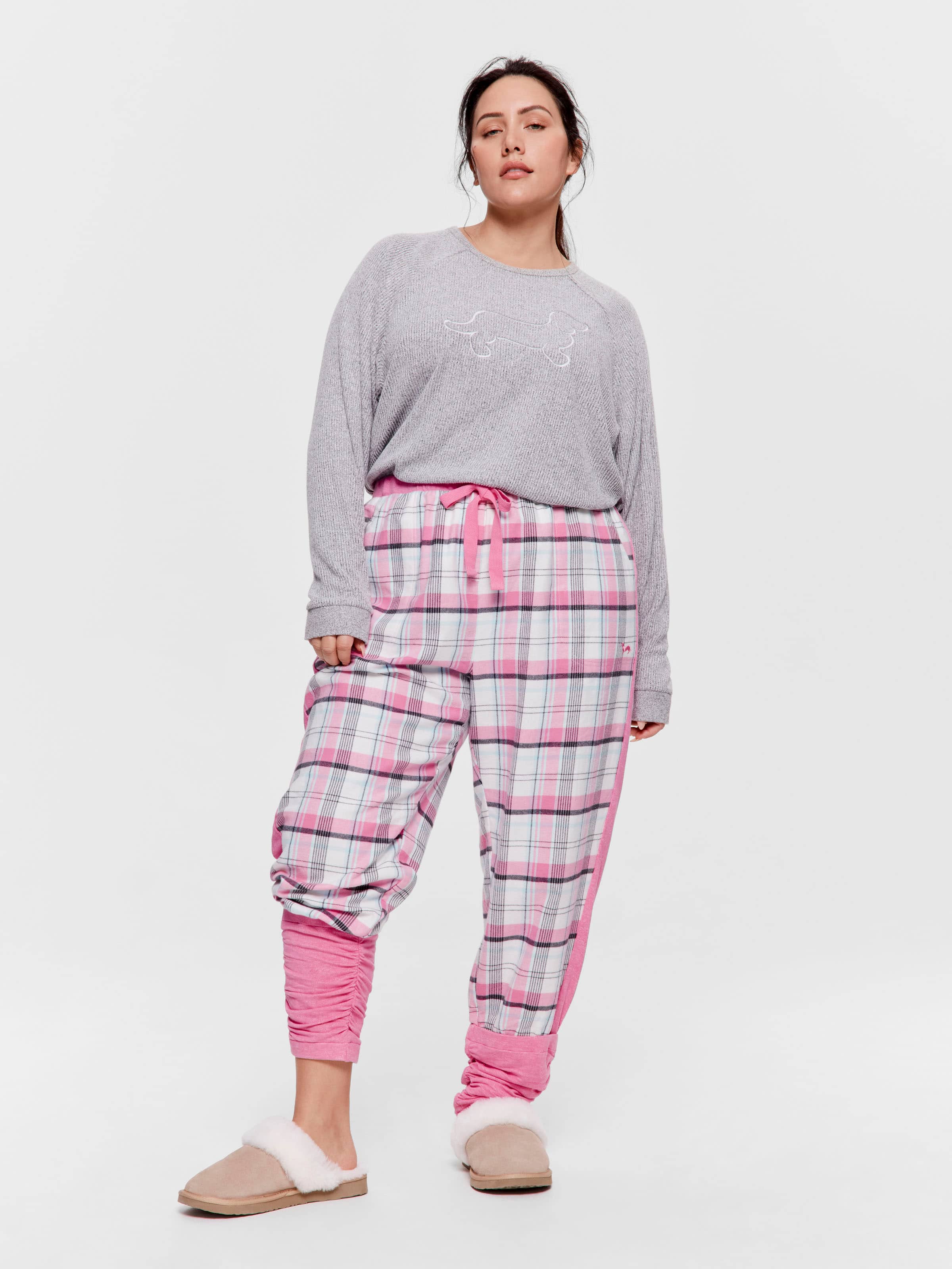 P.A. Plus Pink Check Legwarmer Flannelette Pj Pant