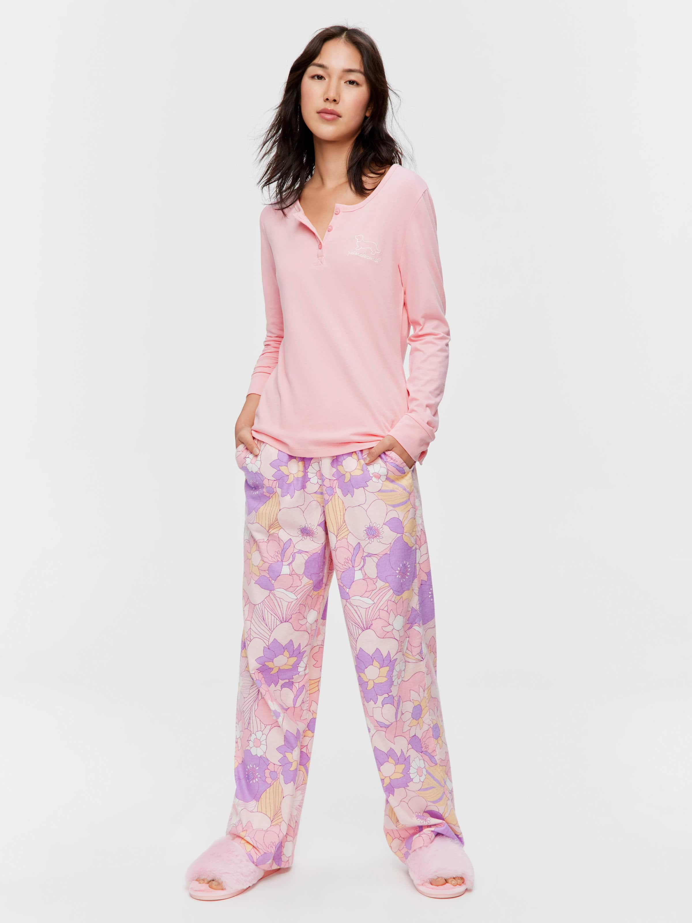 Pink Branded Henley Long Sleeve Top