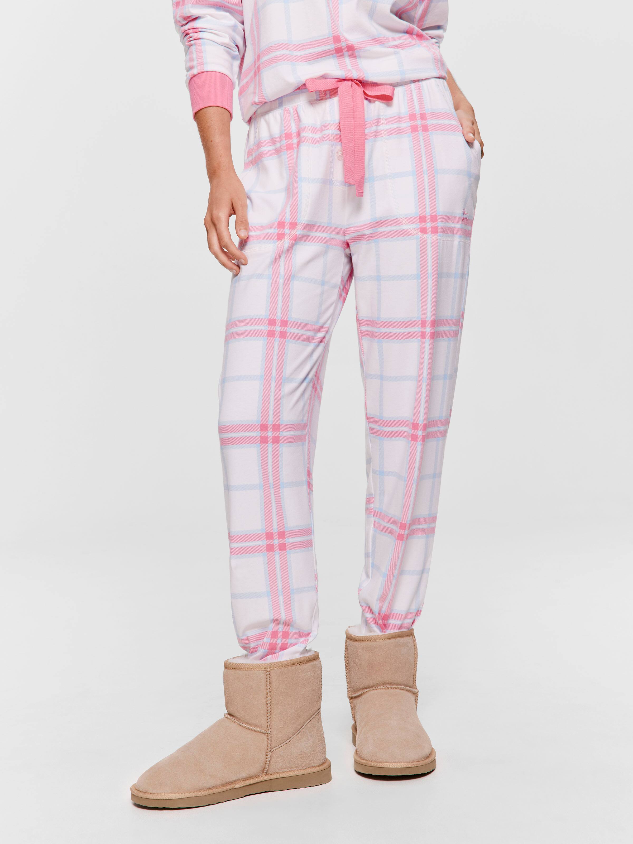 Cream & Pink Check Easy Pj Pant