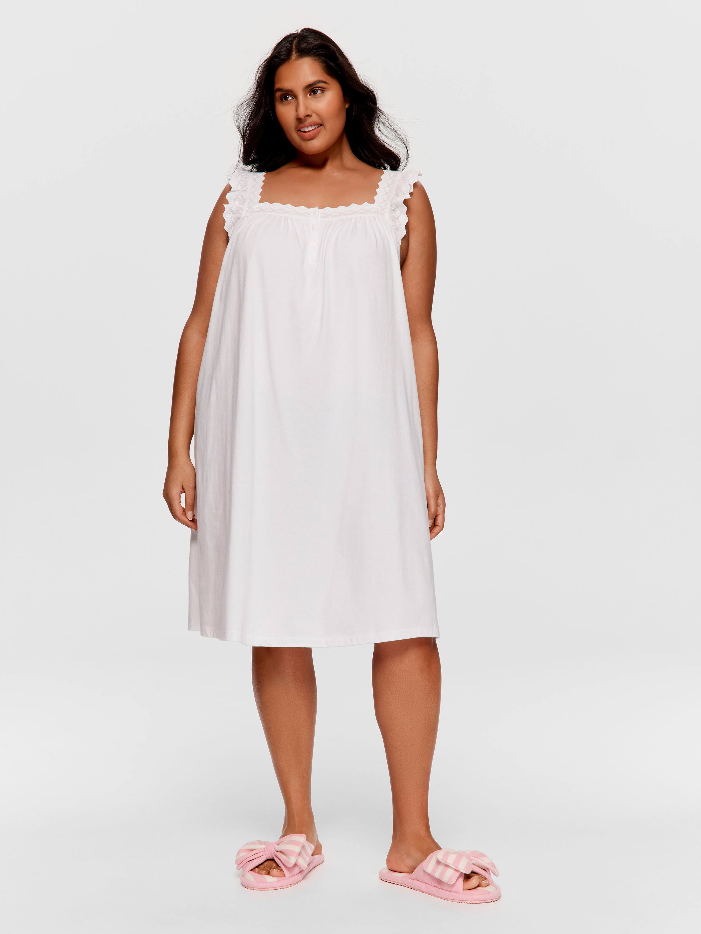 P.A. Plus White Broderie Trim 100% Cotton Fashion Nightie