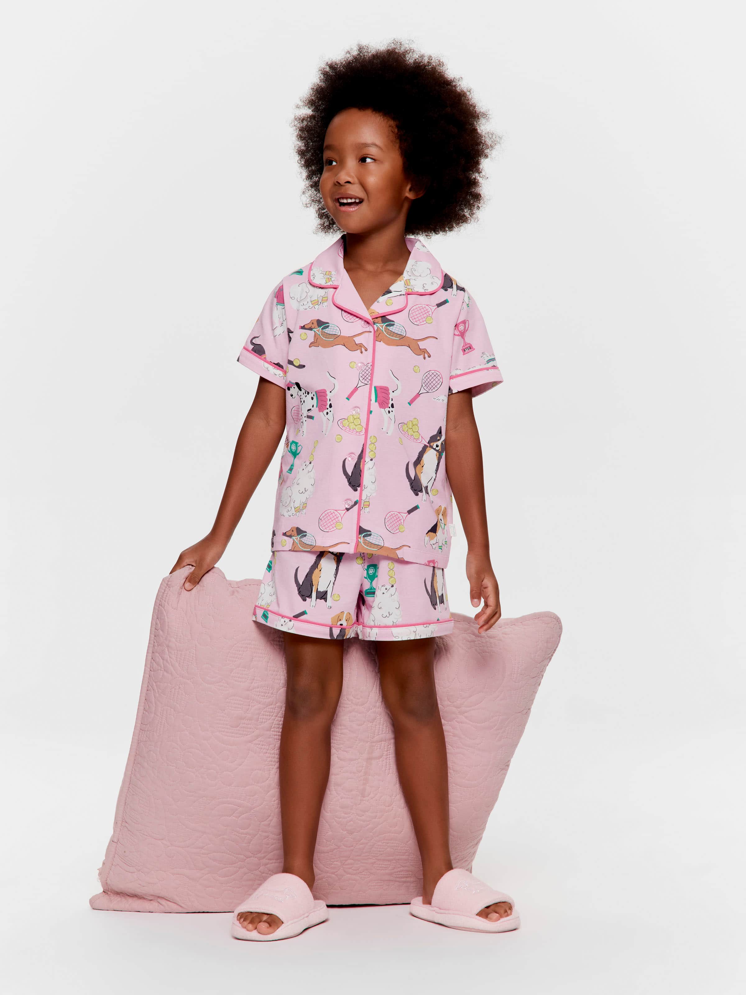 Jnr Girls Tennis Dogs Classic Shortie Pj Set