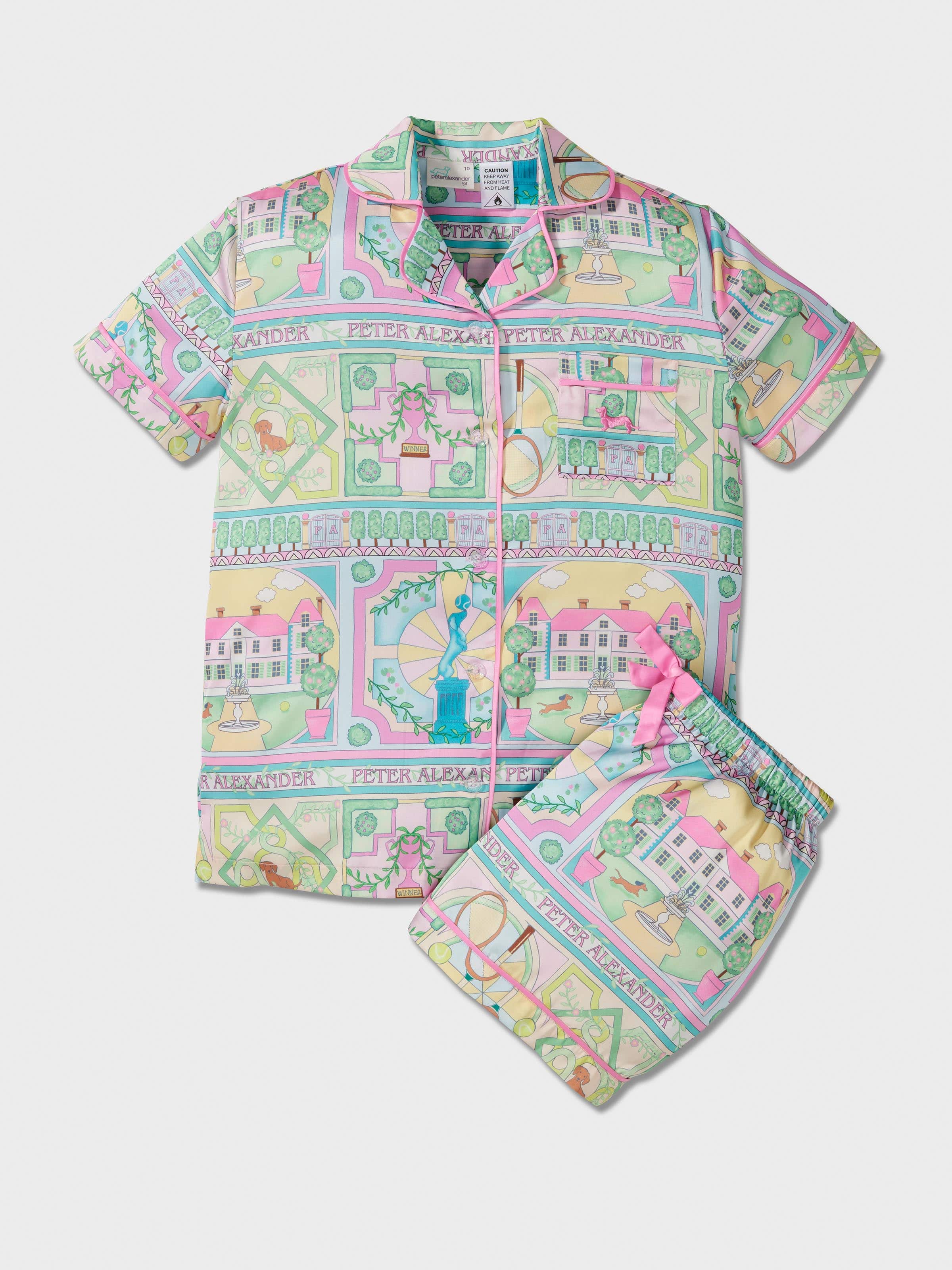 Girls Tennis Tile Satin Classic Shortie Pj Set