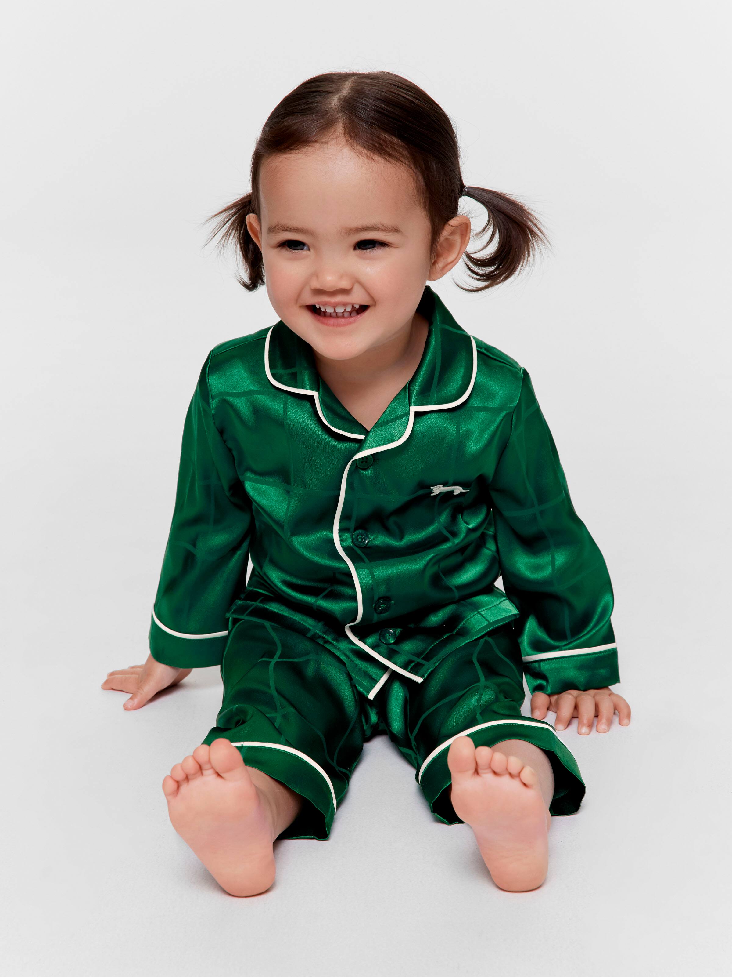 Baby Green Check Satin Classic Long Pj Set