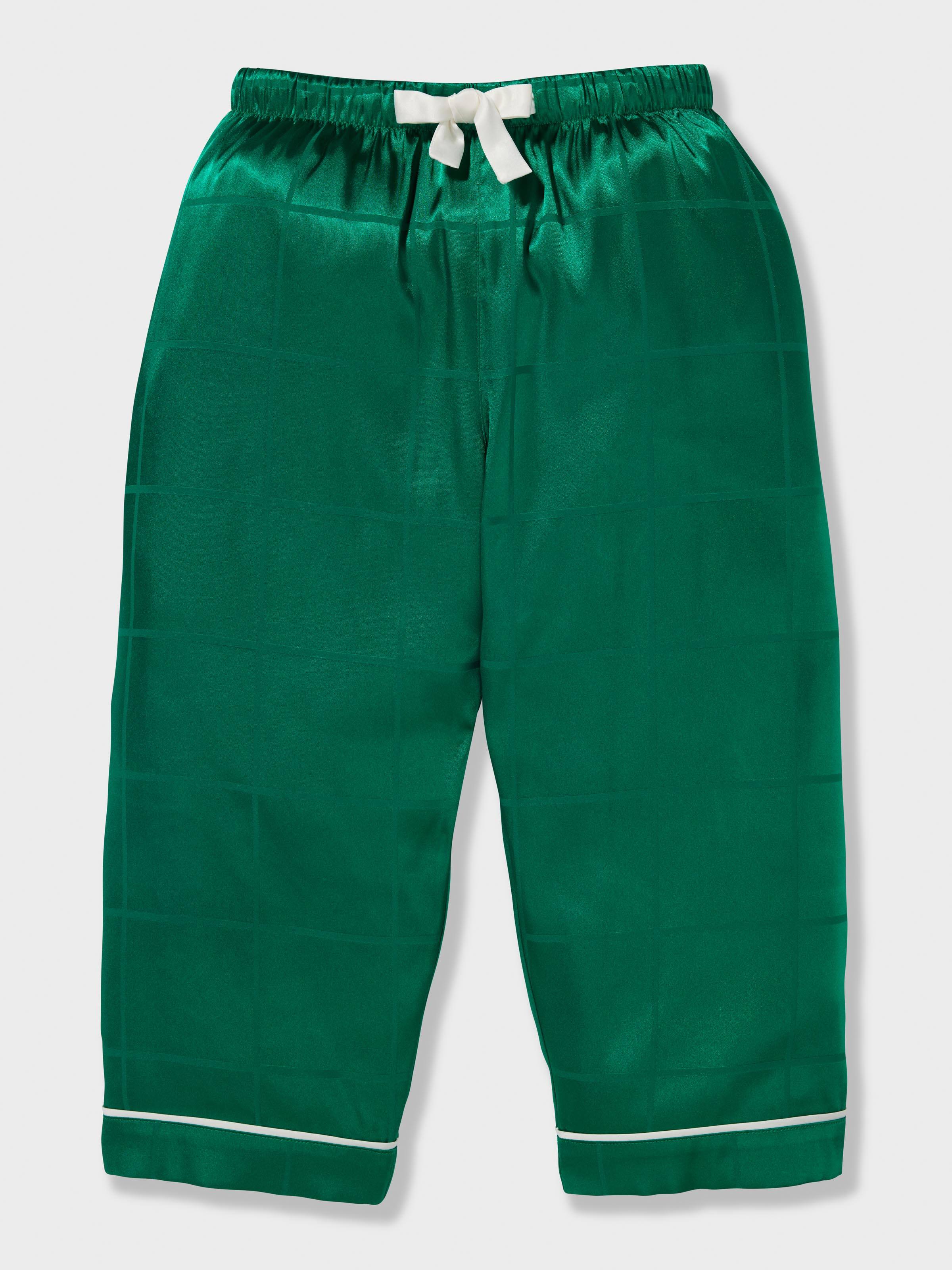 Jnr Kids Green Check Satin Classic Long Pj Set