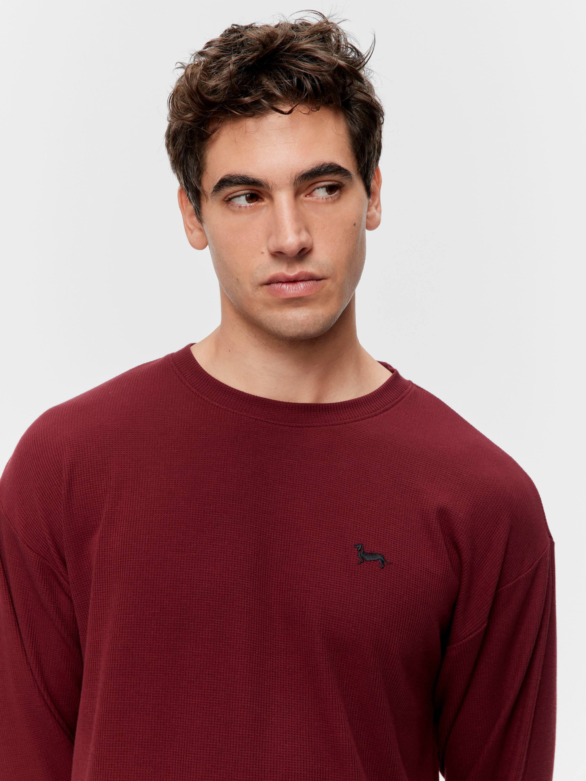 Burgundy Waffle Long Sleeve Top