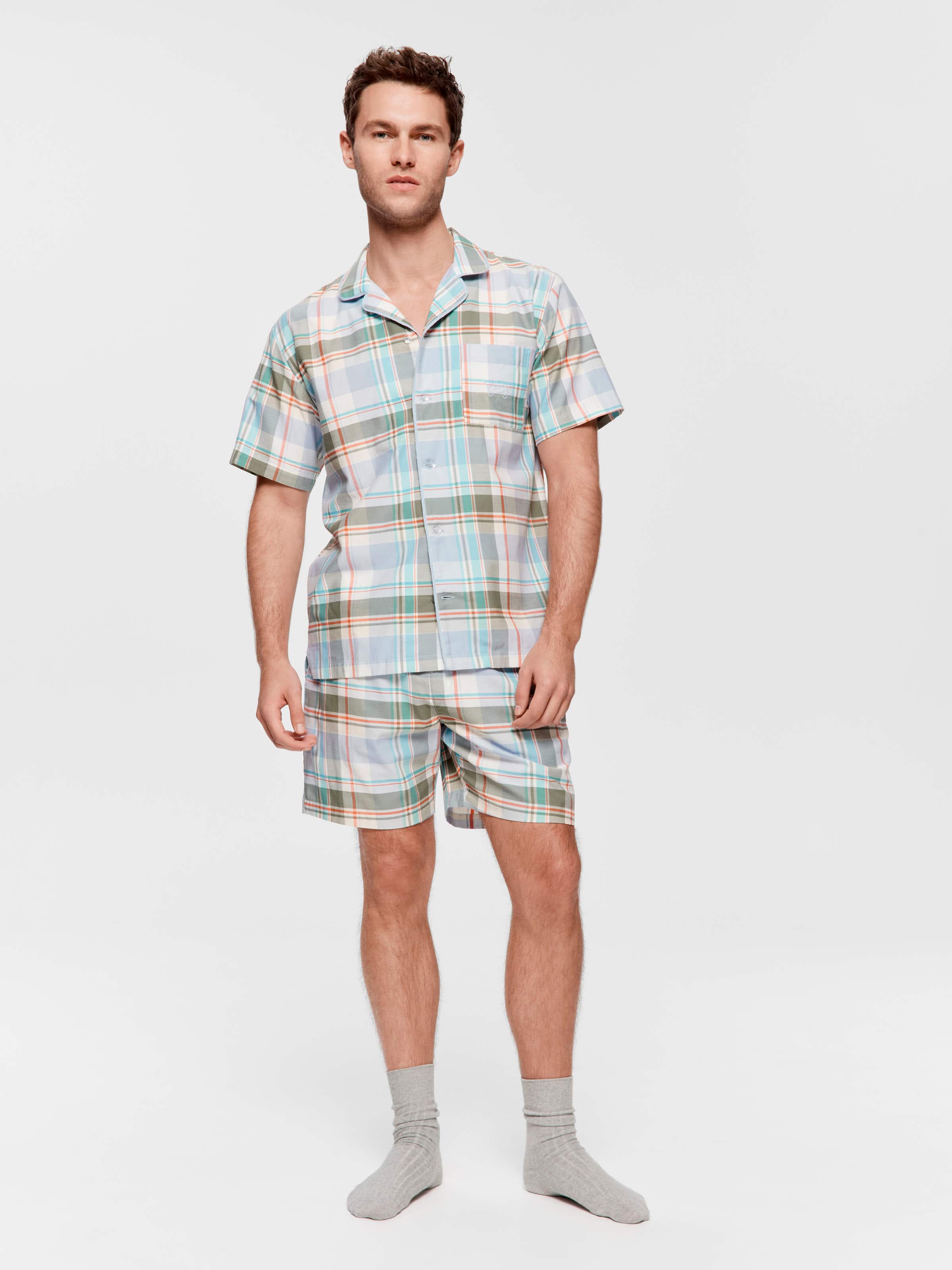 Multi Green Check Shortie Pj Set