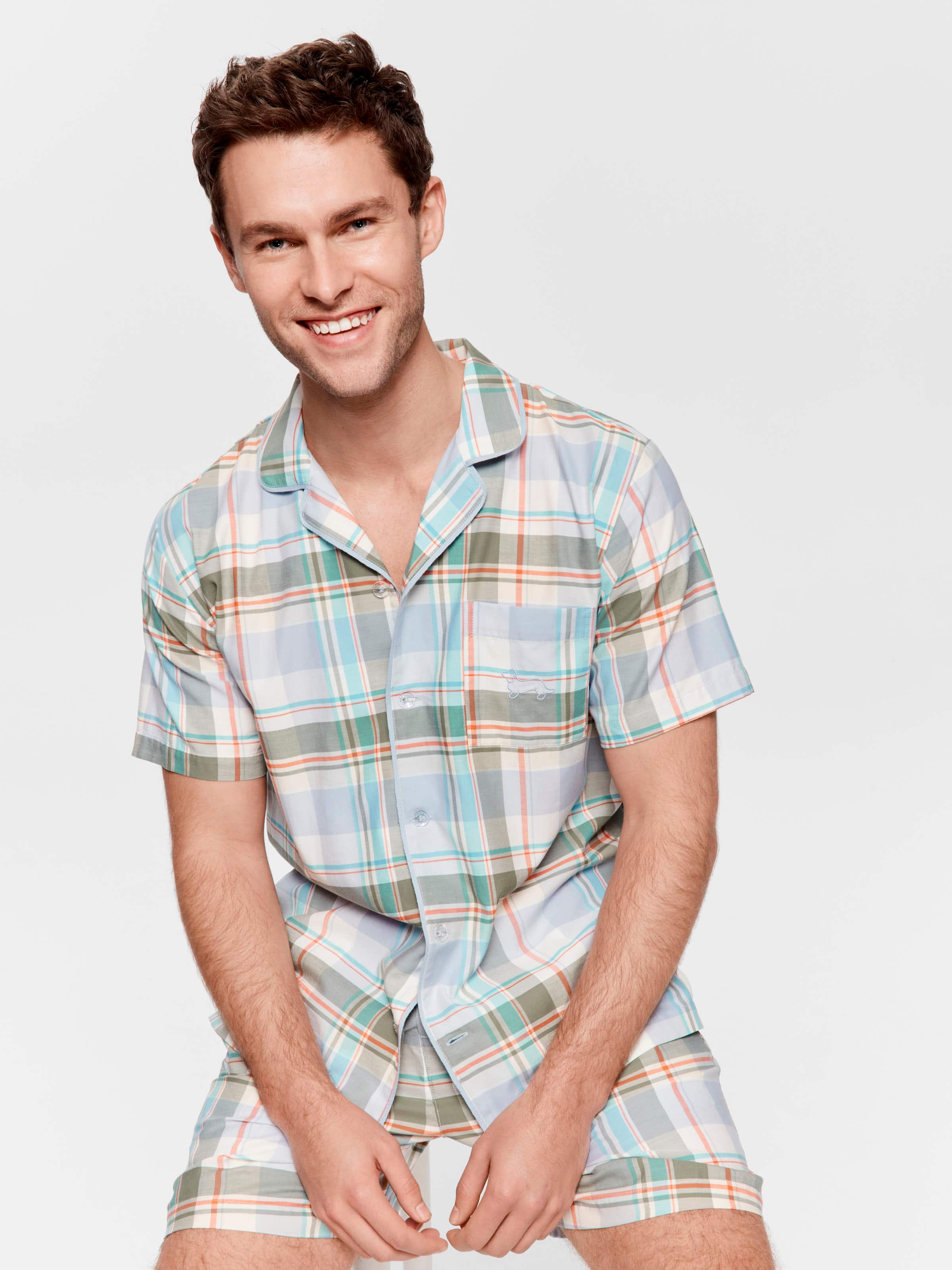 Multi Green Check Shortie Pj Set
