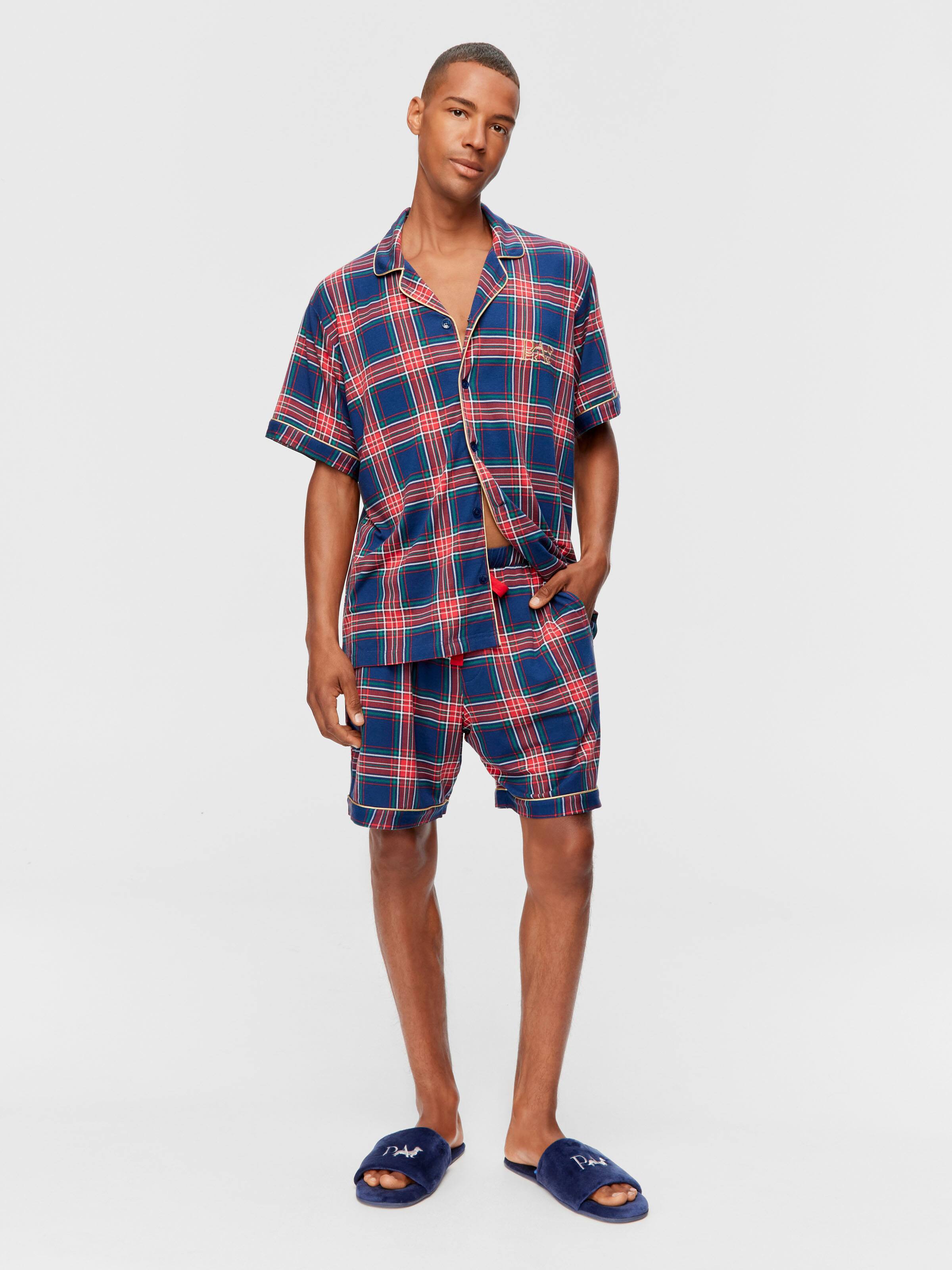 Navy Tartan Bamboo Blend Short Sleeve Pj Set