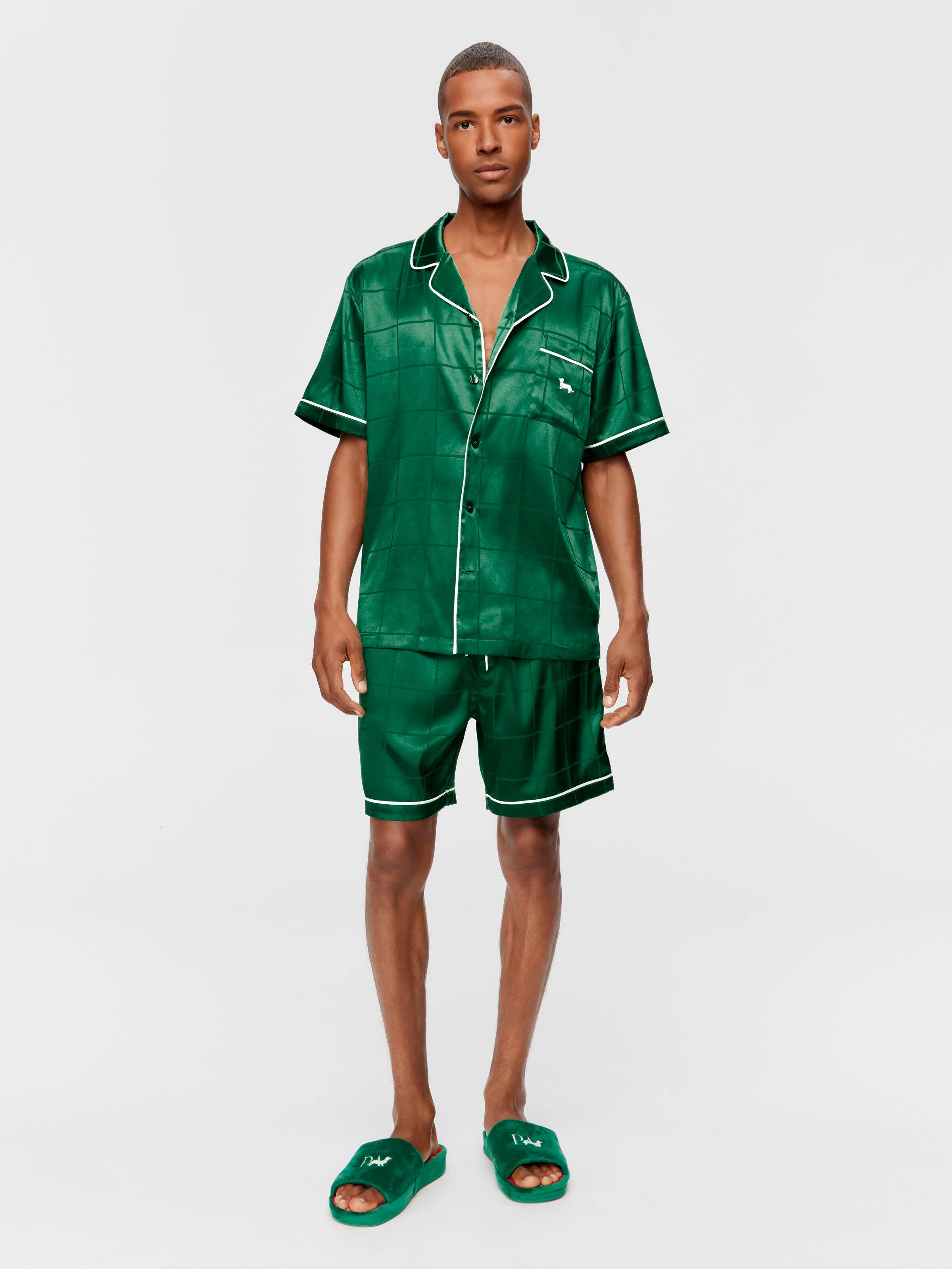 Green Check Satin Short Sleeve Pj Set