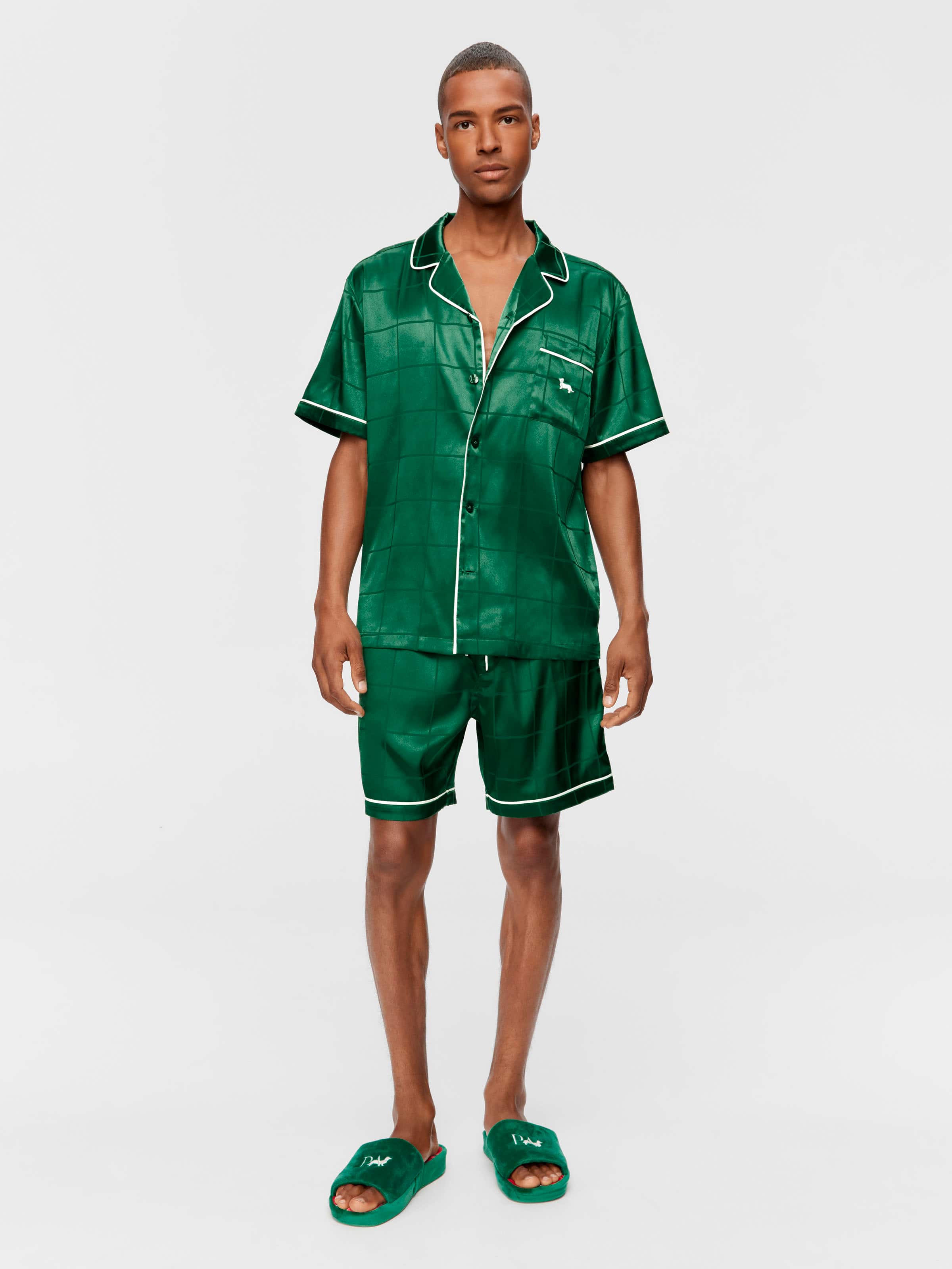 Green Check Satin Short Sleeve Pj Set