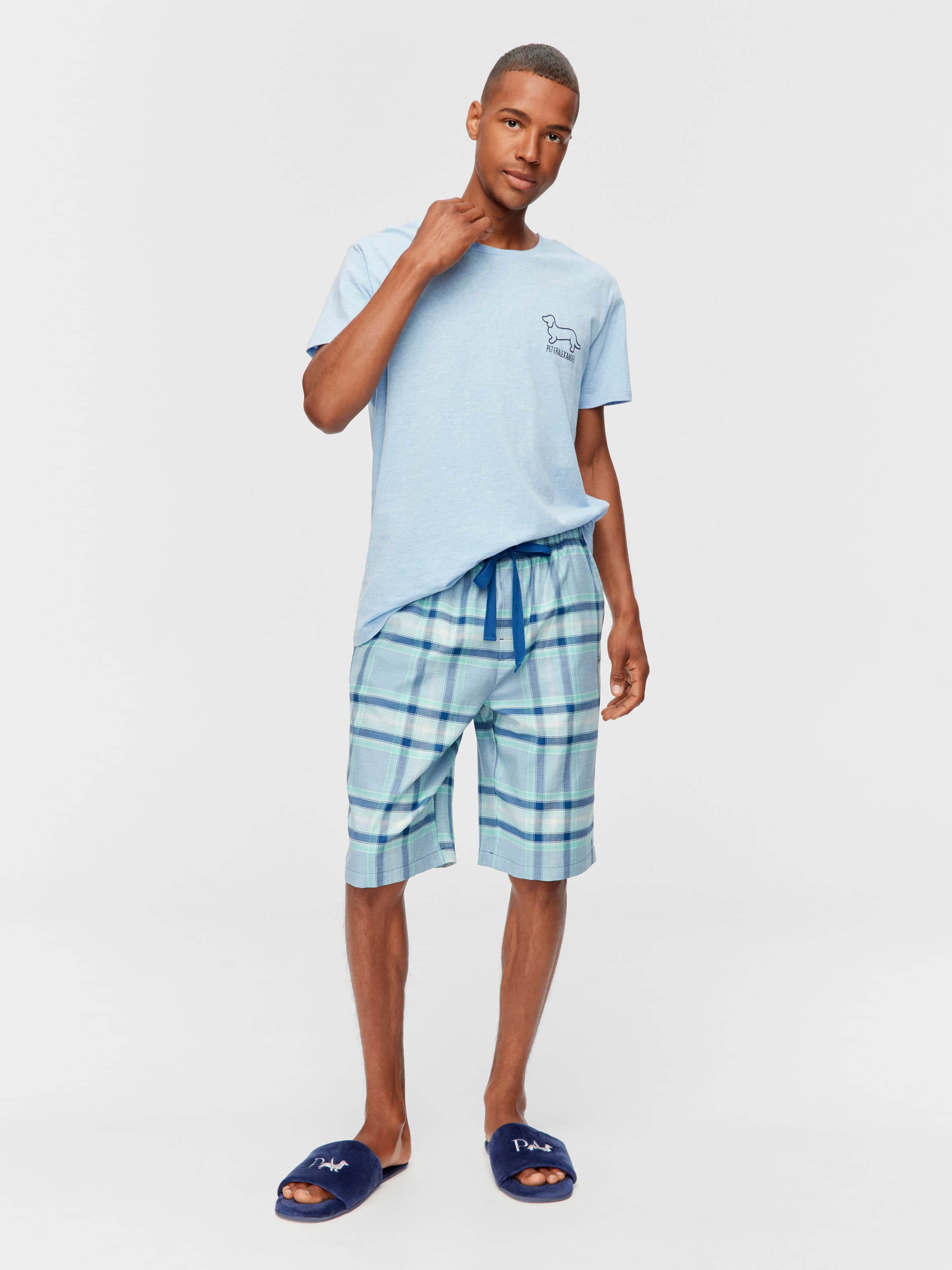 Blue Check 100% Cotton Sleep Short