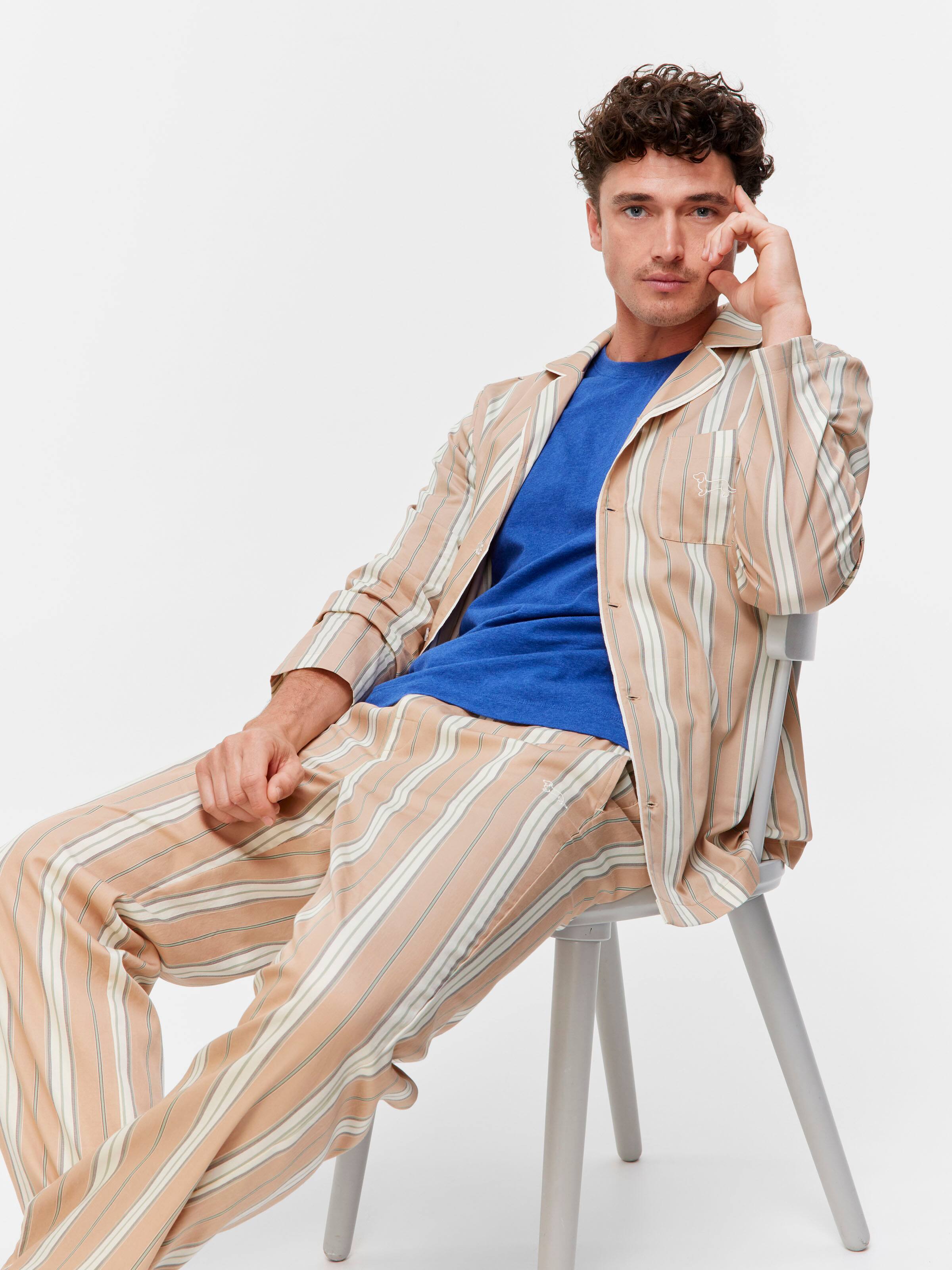 Mocha Stripe 100% Cotton Long Sleeve Pj Set