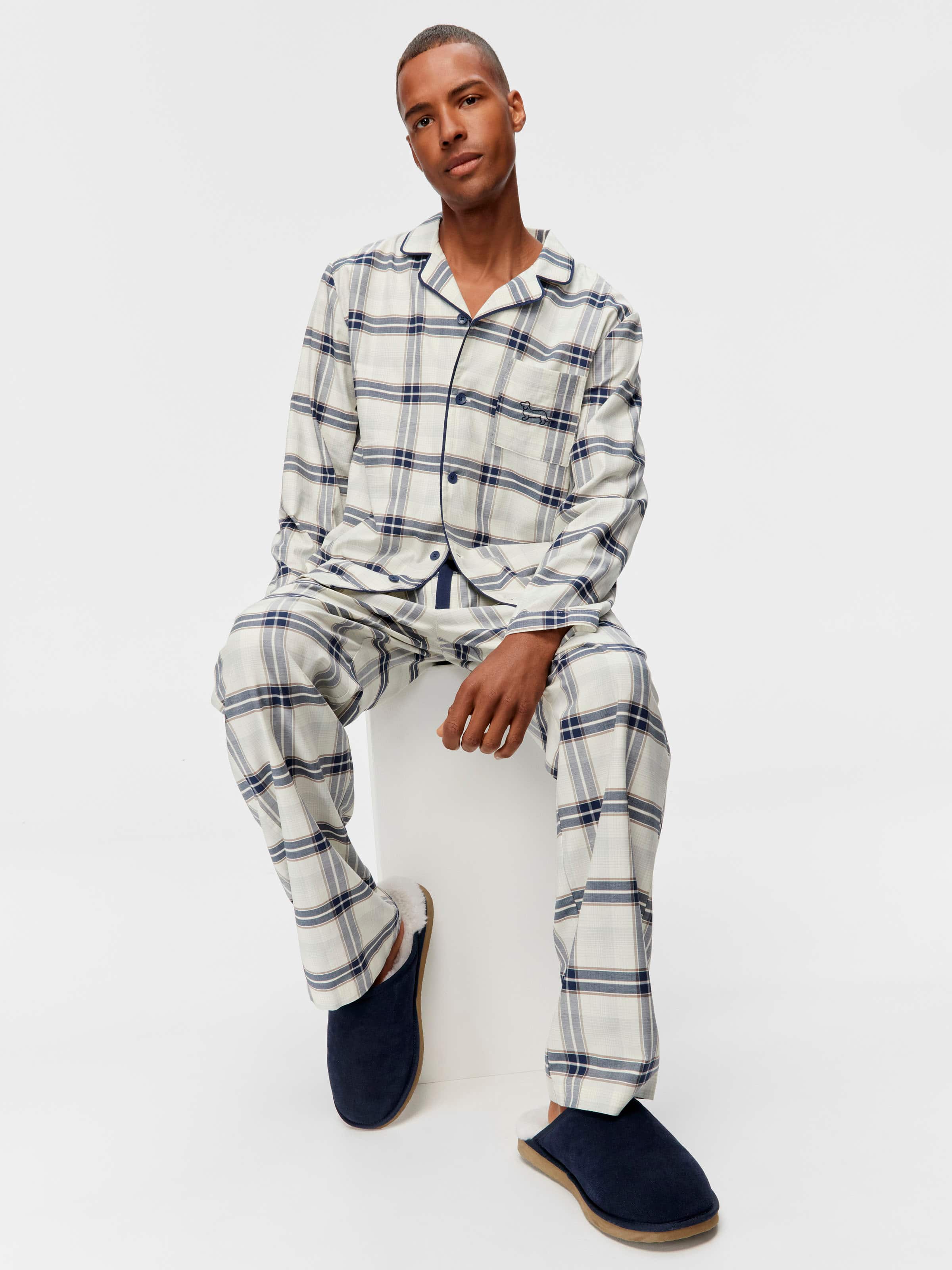 Cream Check 100% Cotton Long Sleeve Pj Set