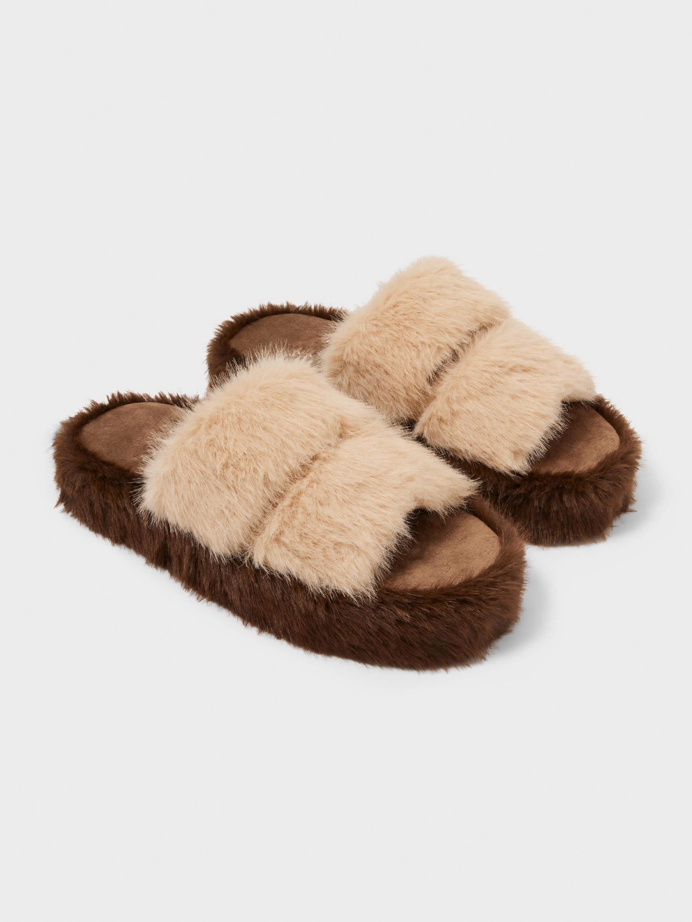 Fluffy Twin Strap Neapolitan Slide