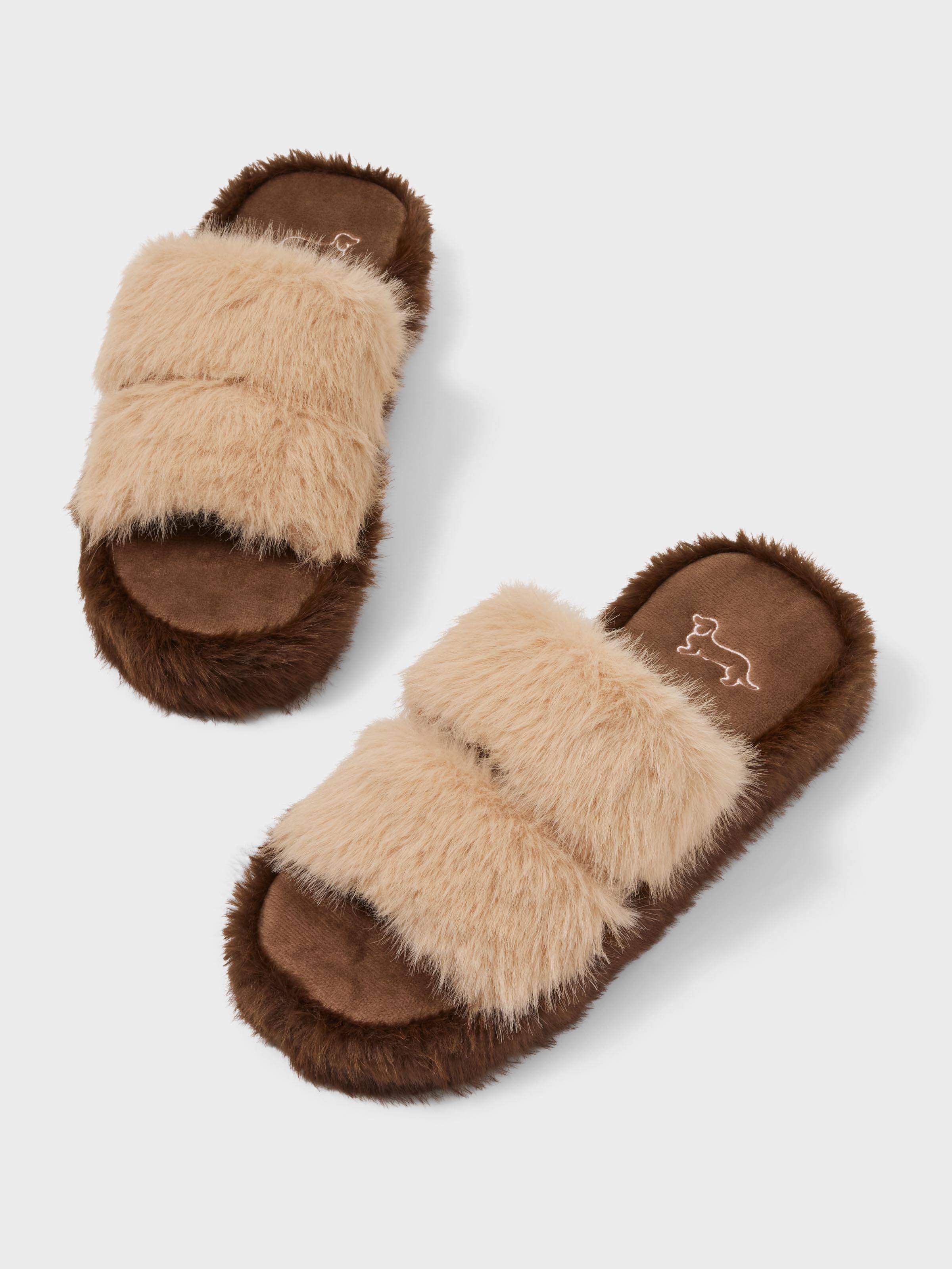 Fluffy Twin Strap Neapolitan Slide