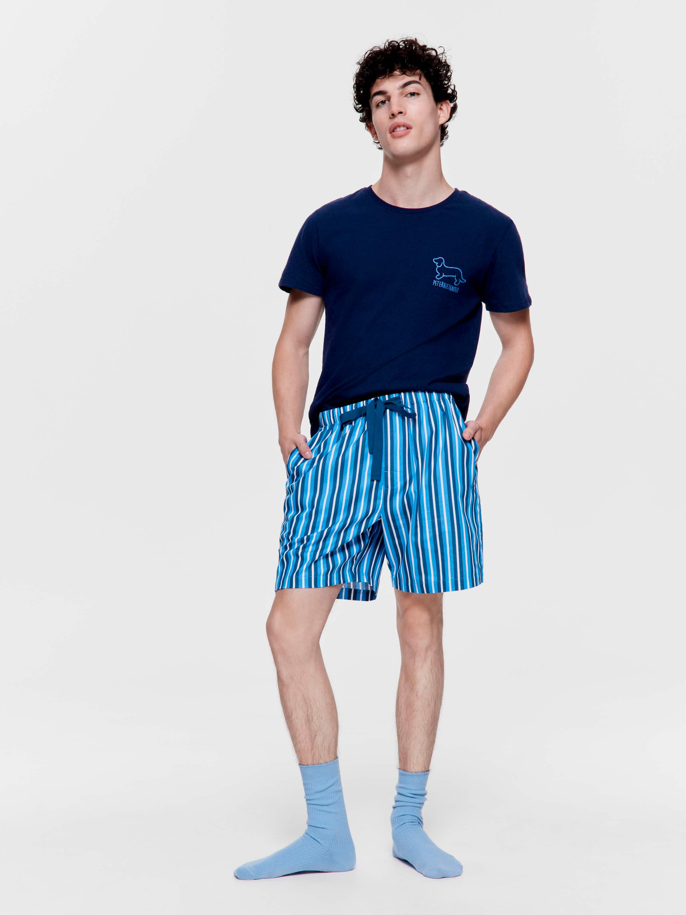 Blue Stripe 100% Cotton Mid Short