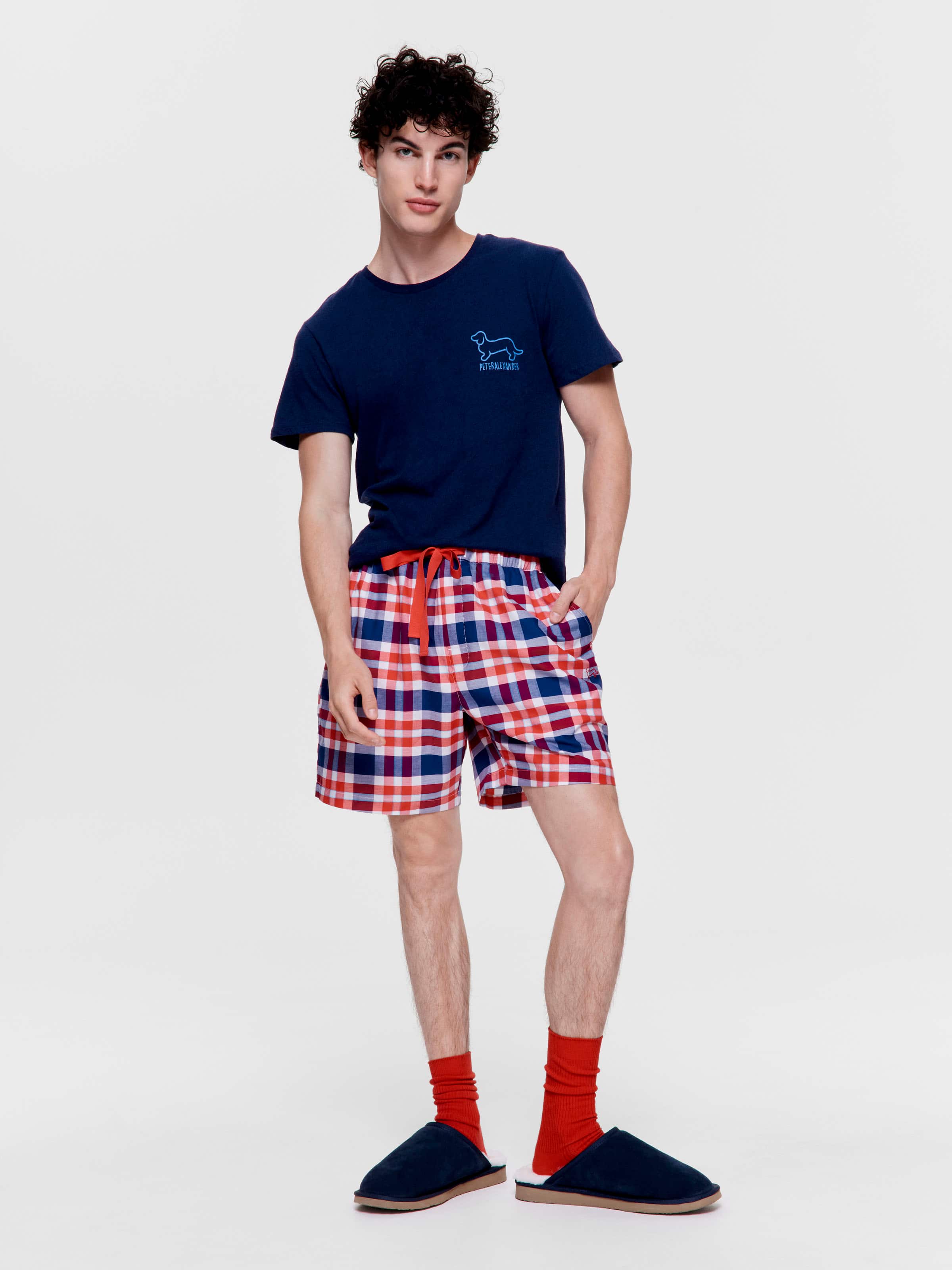 Red And Navy Check 100% Cotton Mid Short