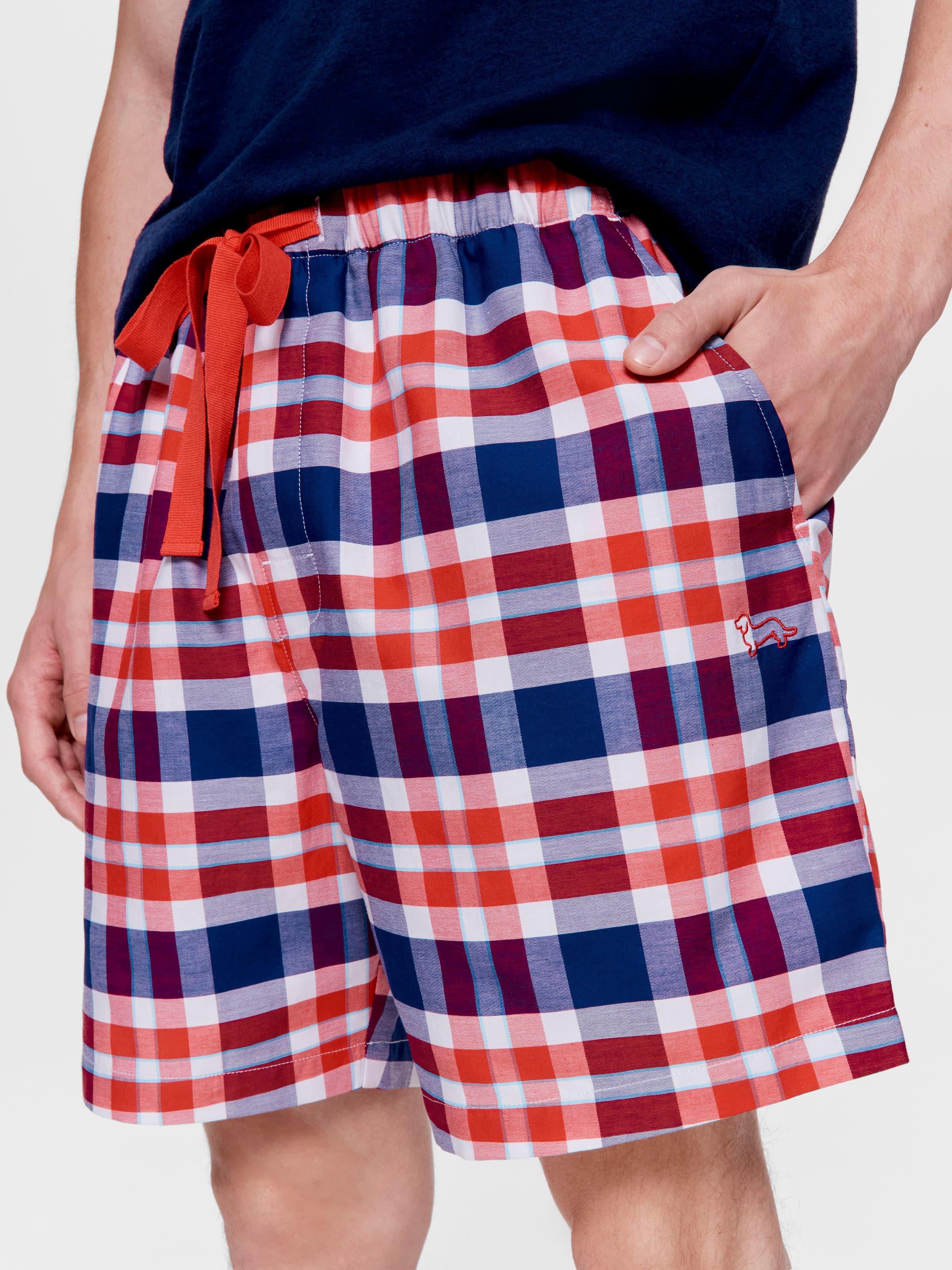 Red And Navy Check 100% Cotton Mid Short
