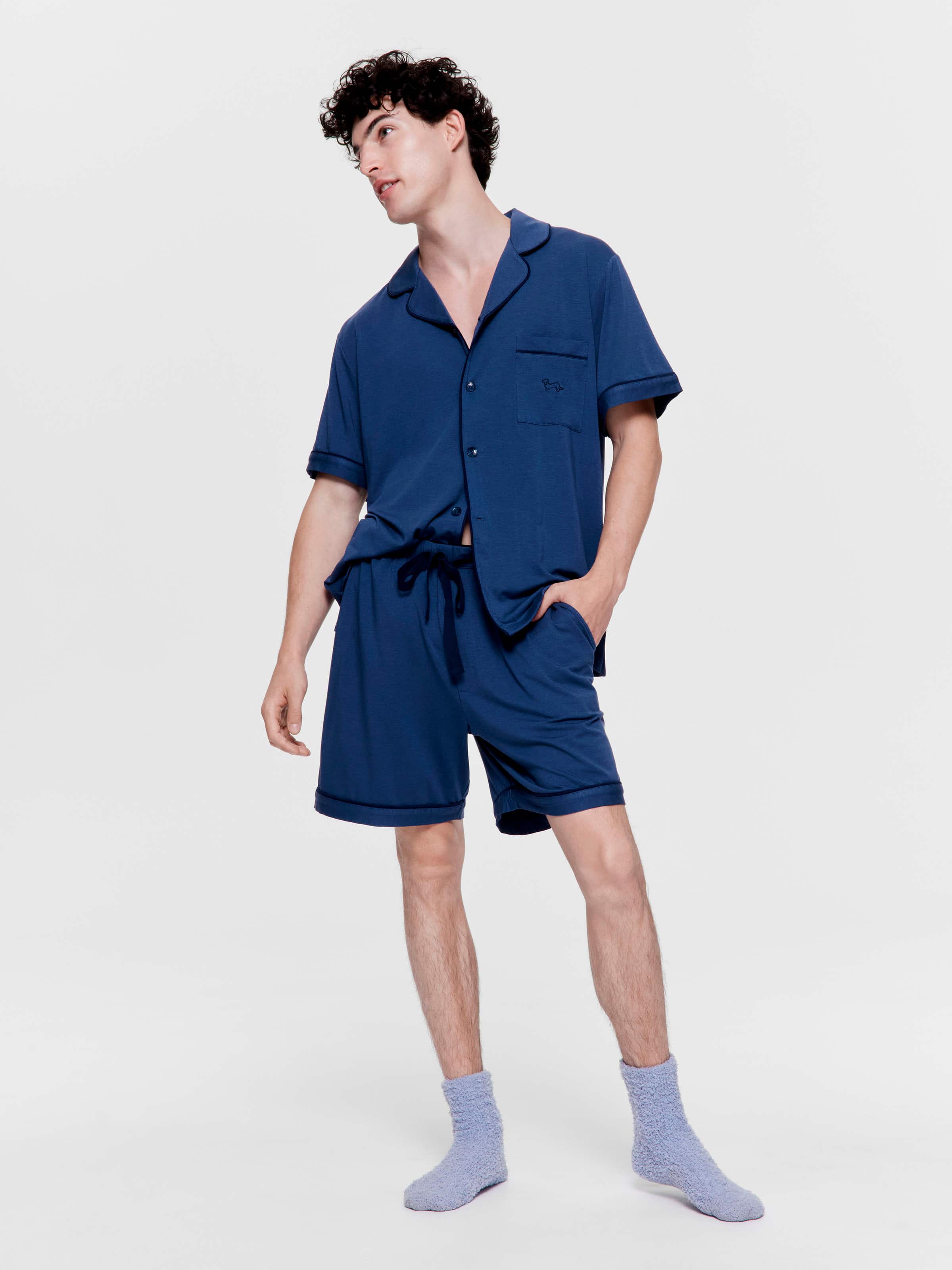 Navy Bamboo Shortie Pj Set