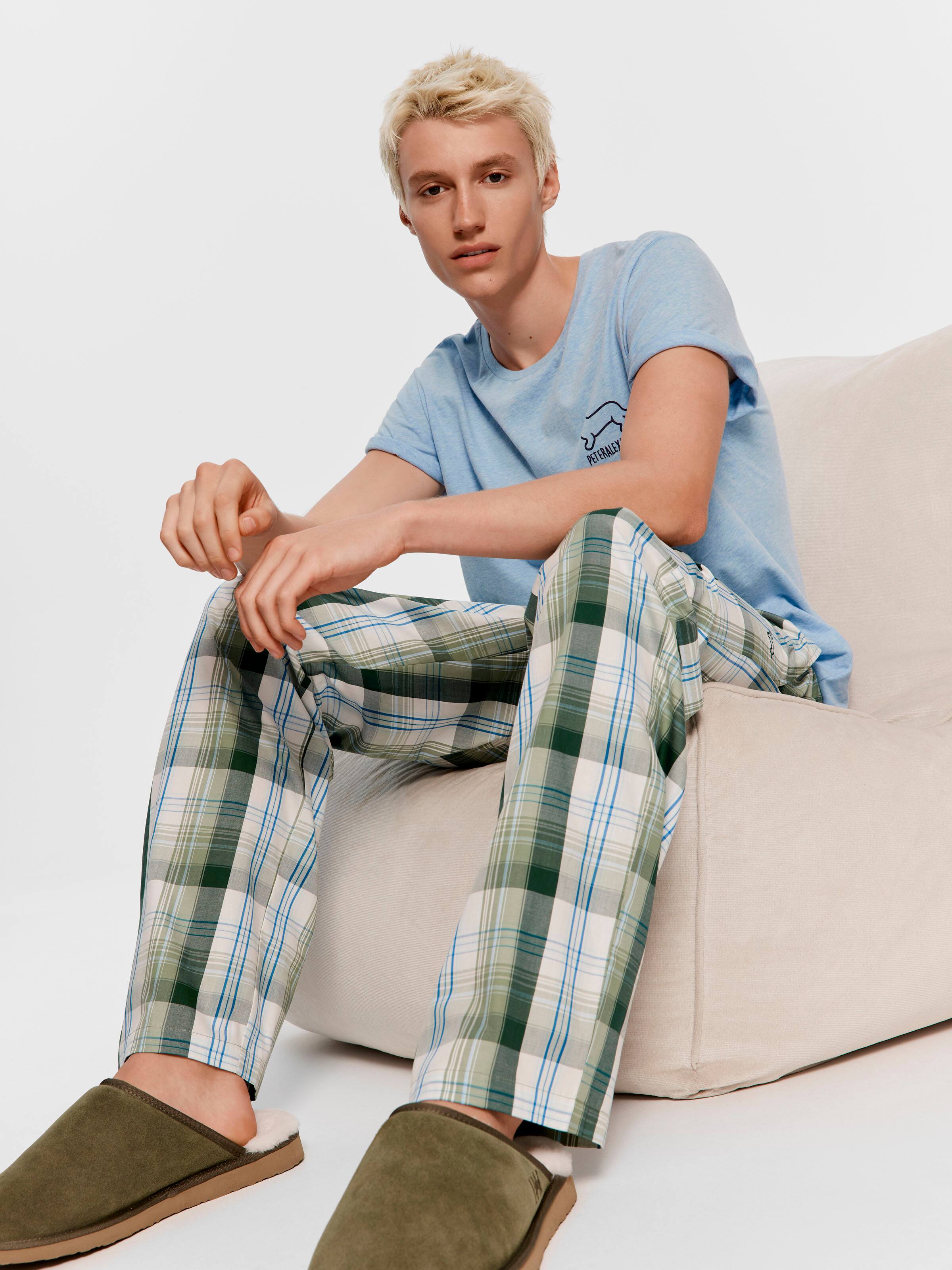 Textured Green Check 100% Cotton Classic Pj Pant