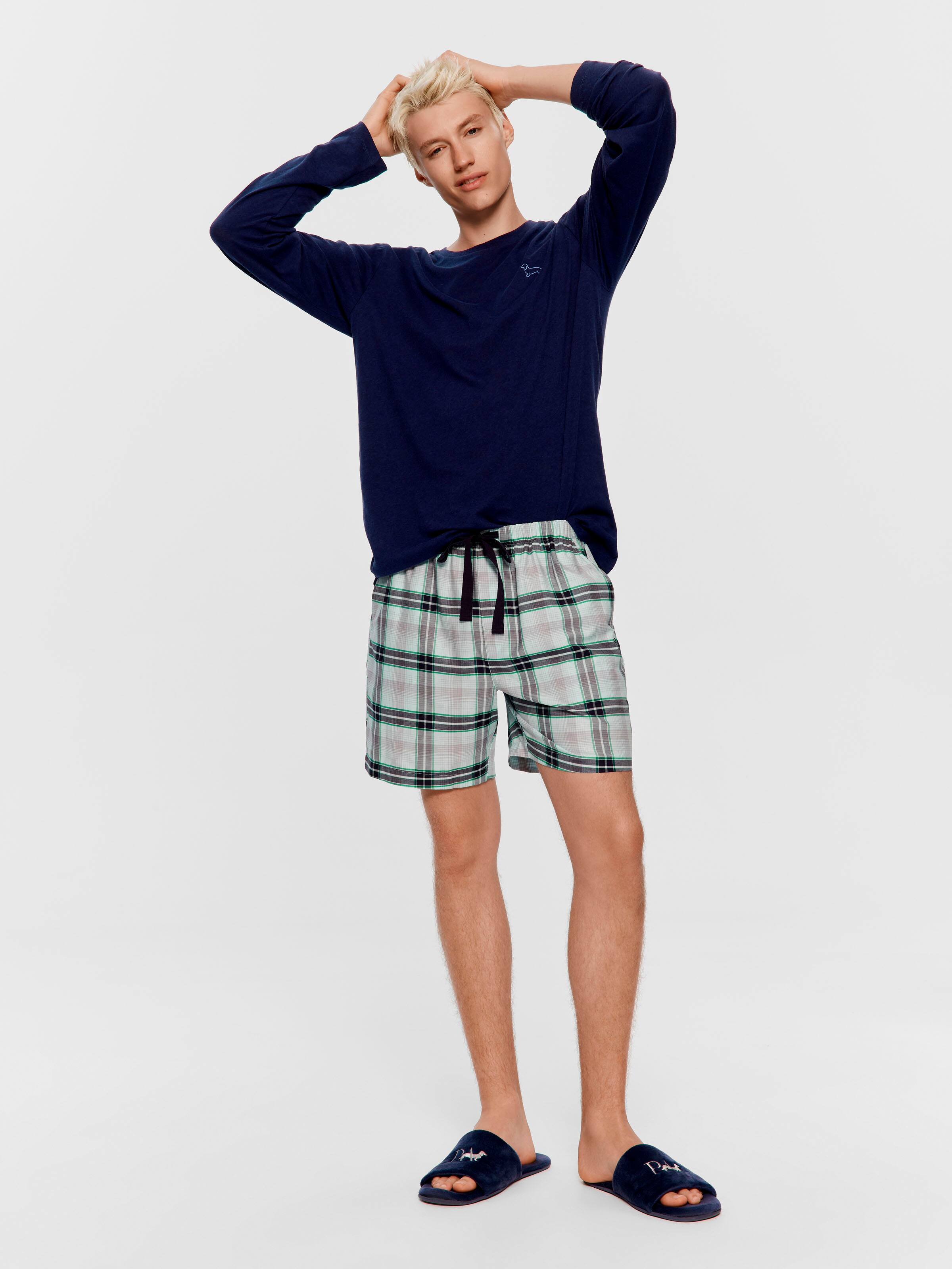 Green Check 100% Cotton Mid Short