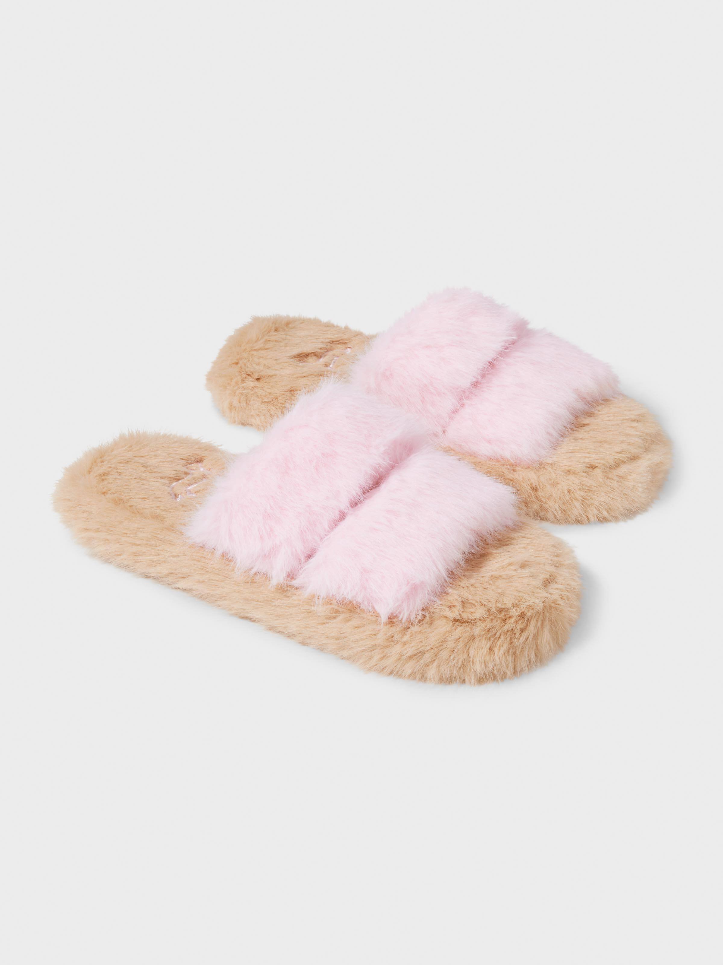 Girls Fluffy Strap Slide
