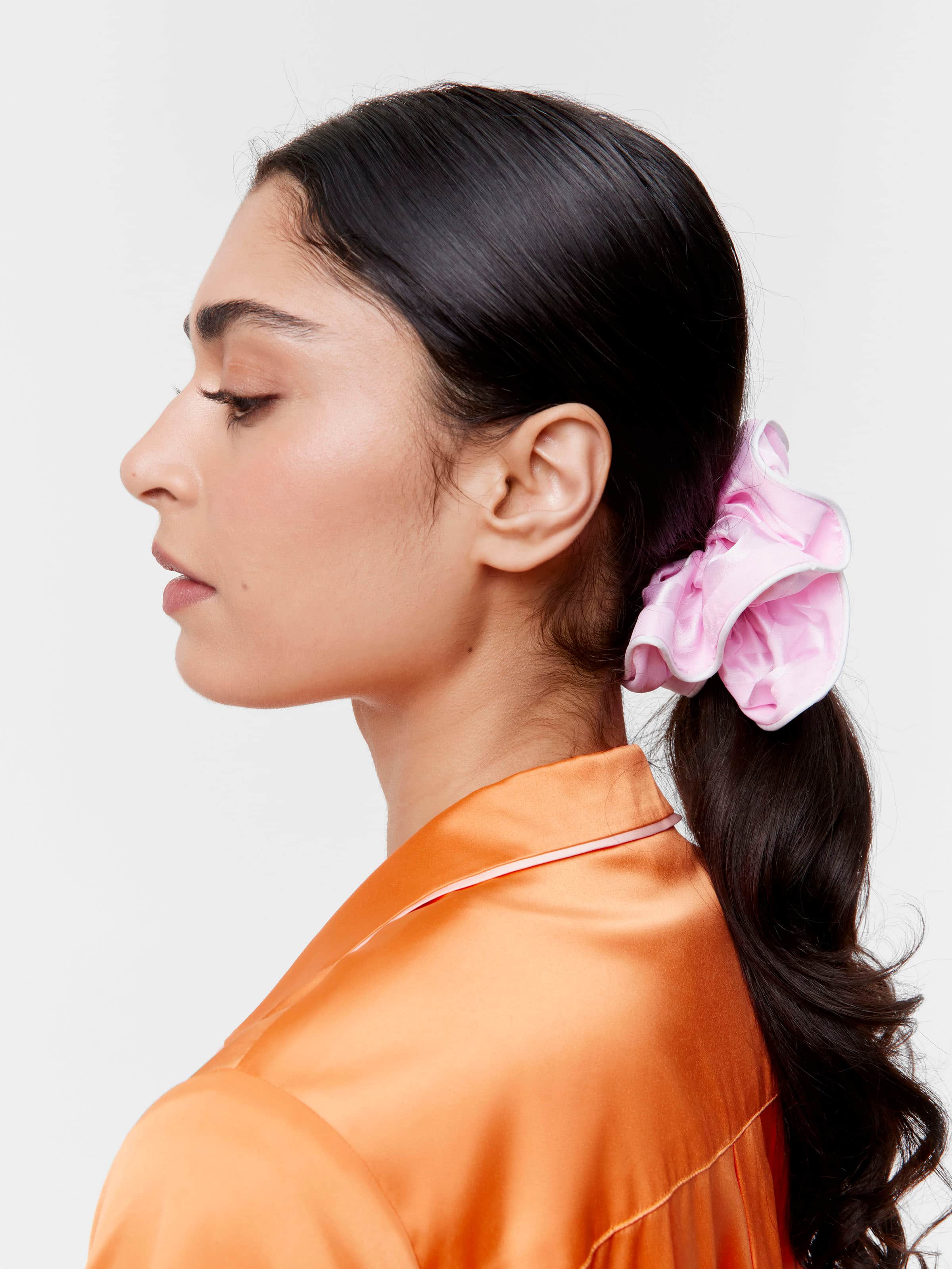 Large Pink Satin Scrunchie
