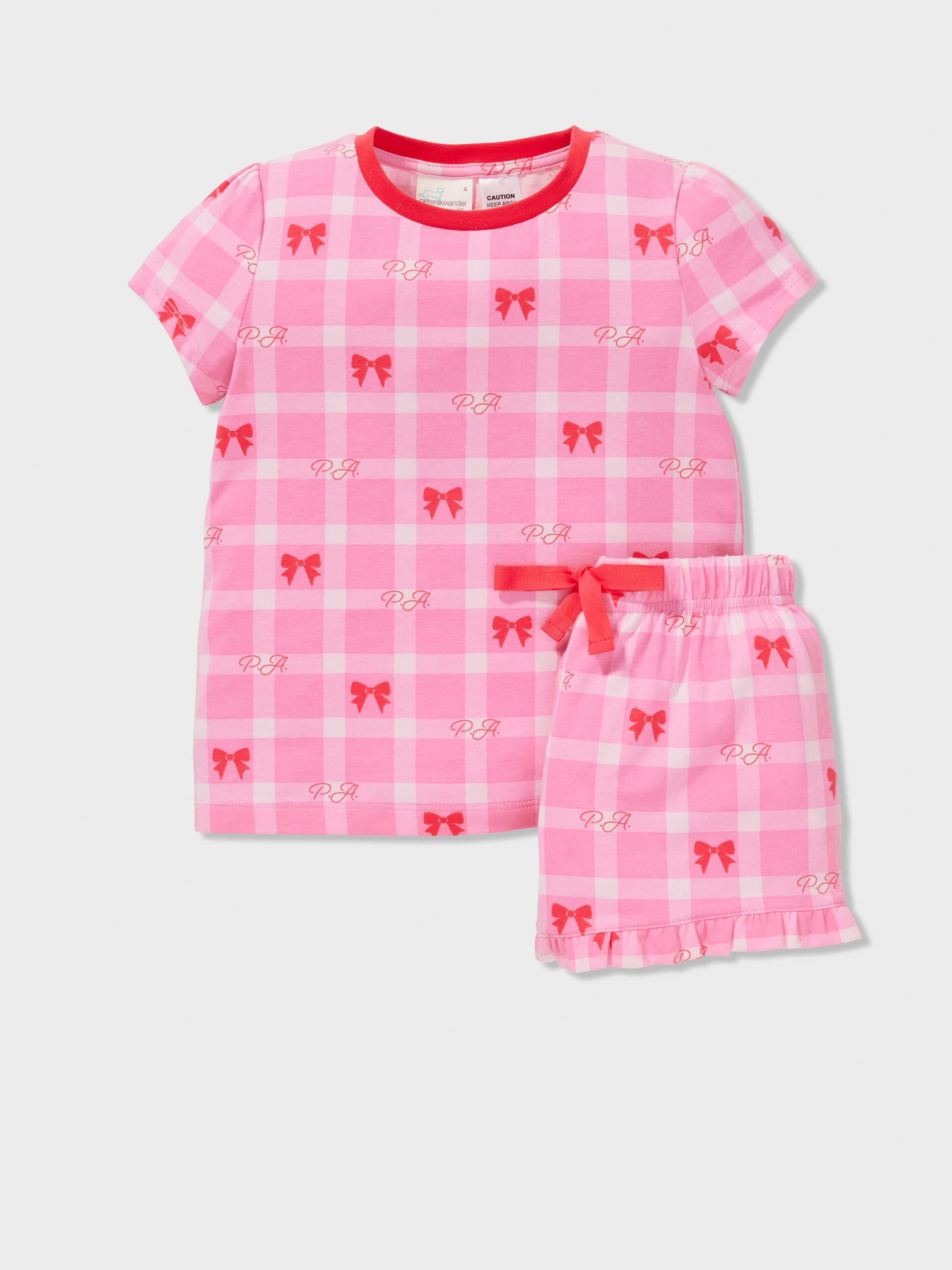 Jnr Girls Gingham Ribbons Short Pj Set