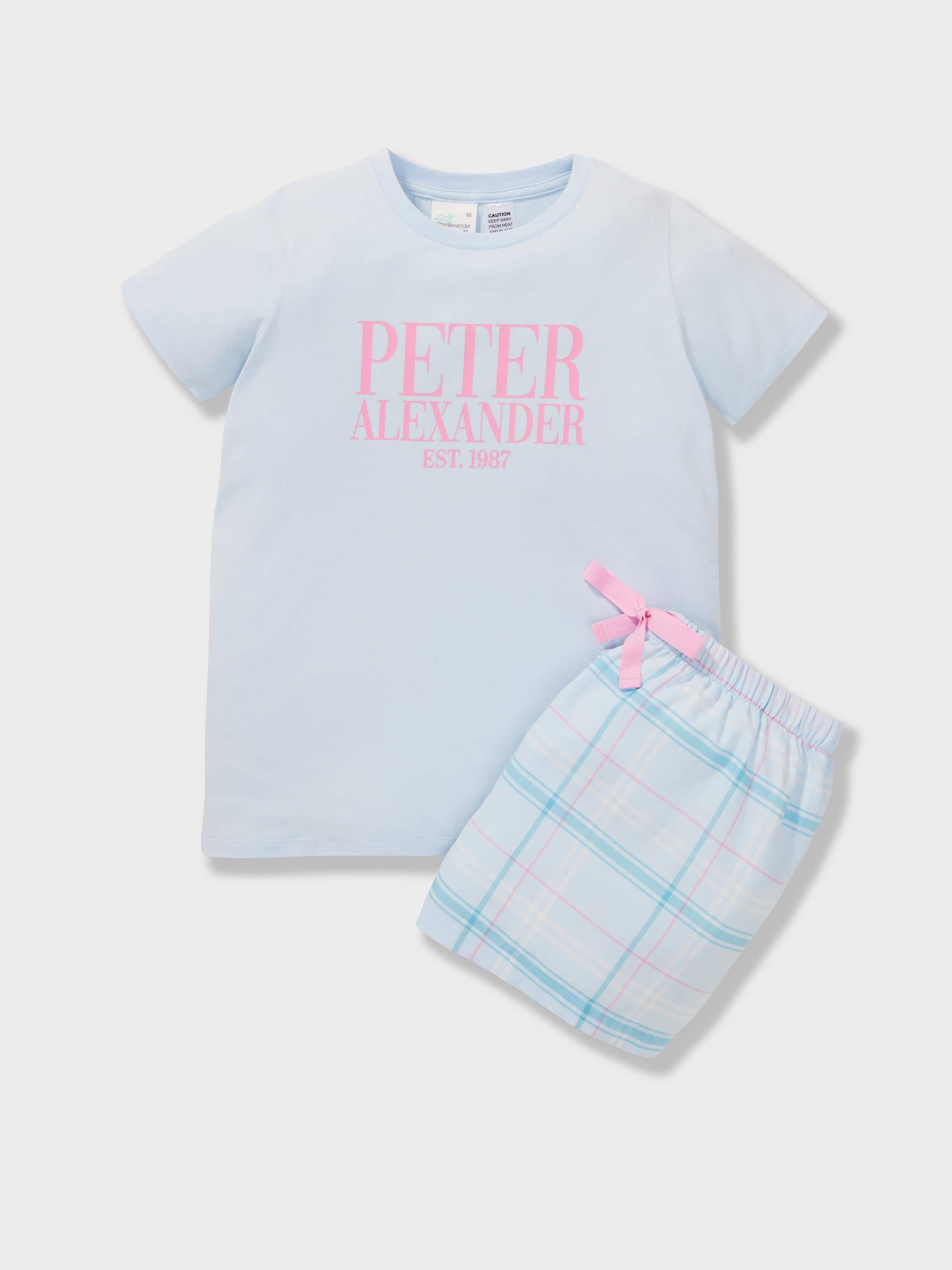 Girls Blue Check Short Pj Set